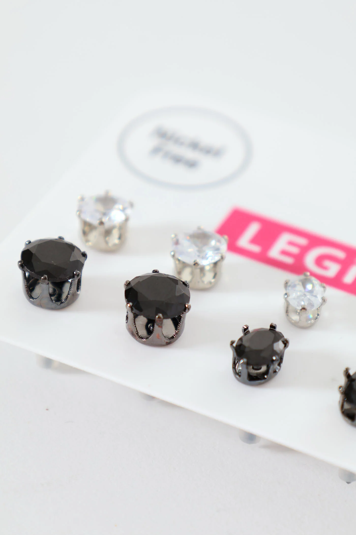 6 Pack Multi Diamante Stud Earrings - Silver - Image 2