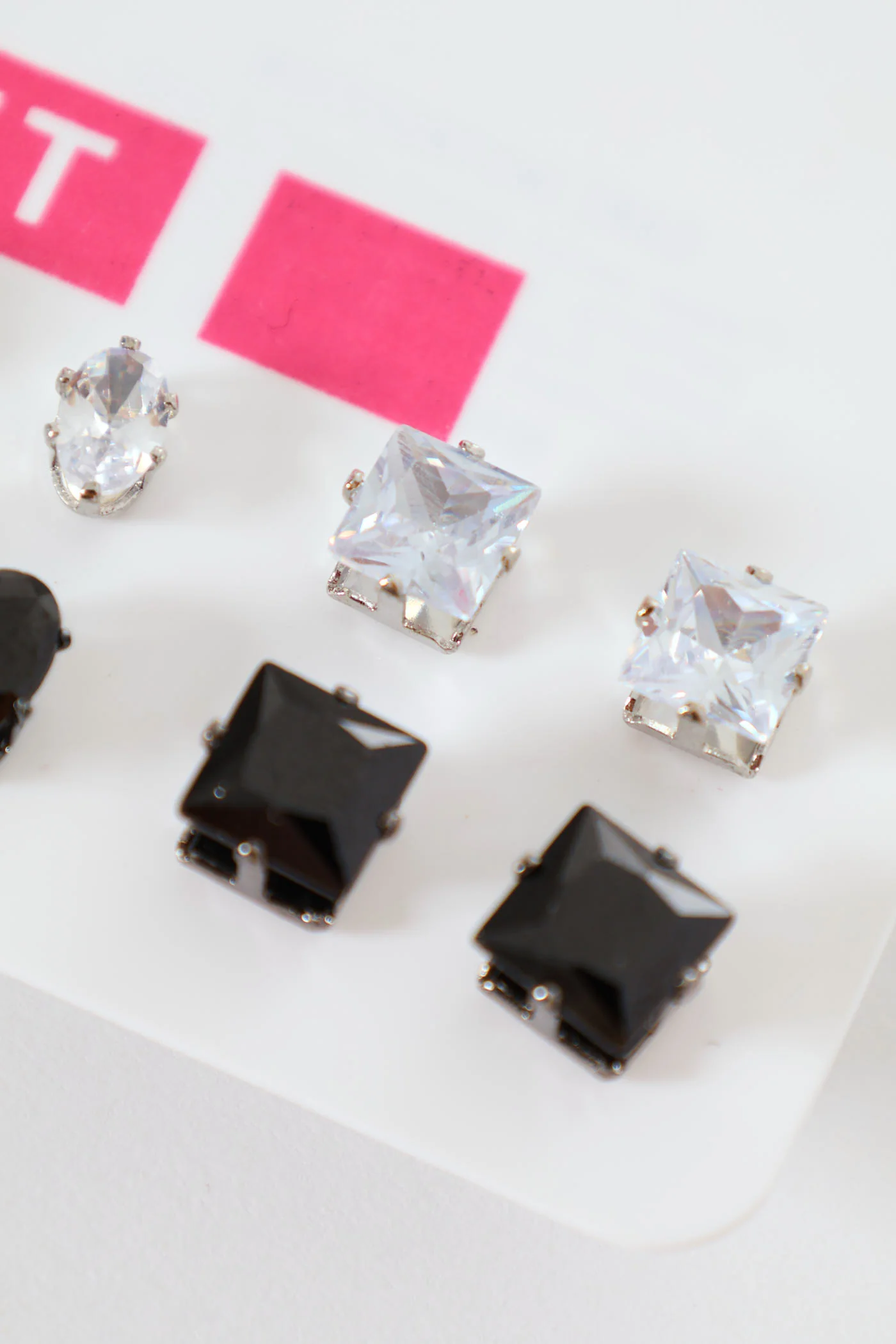 6 Pack Multi Diamante Stud Earrings - Silver - Image 3