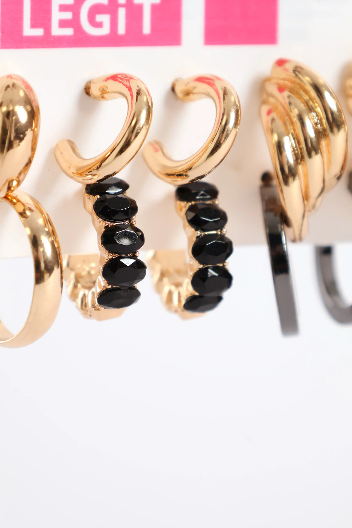 6 Pack Multi Gem And Epoxy Hoop Earrings - Gold - Image 2