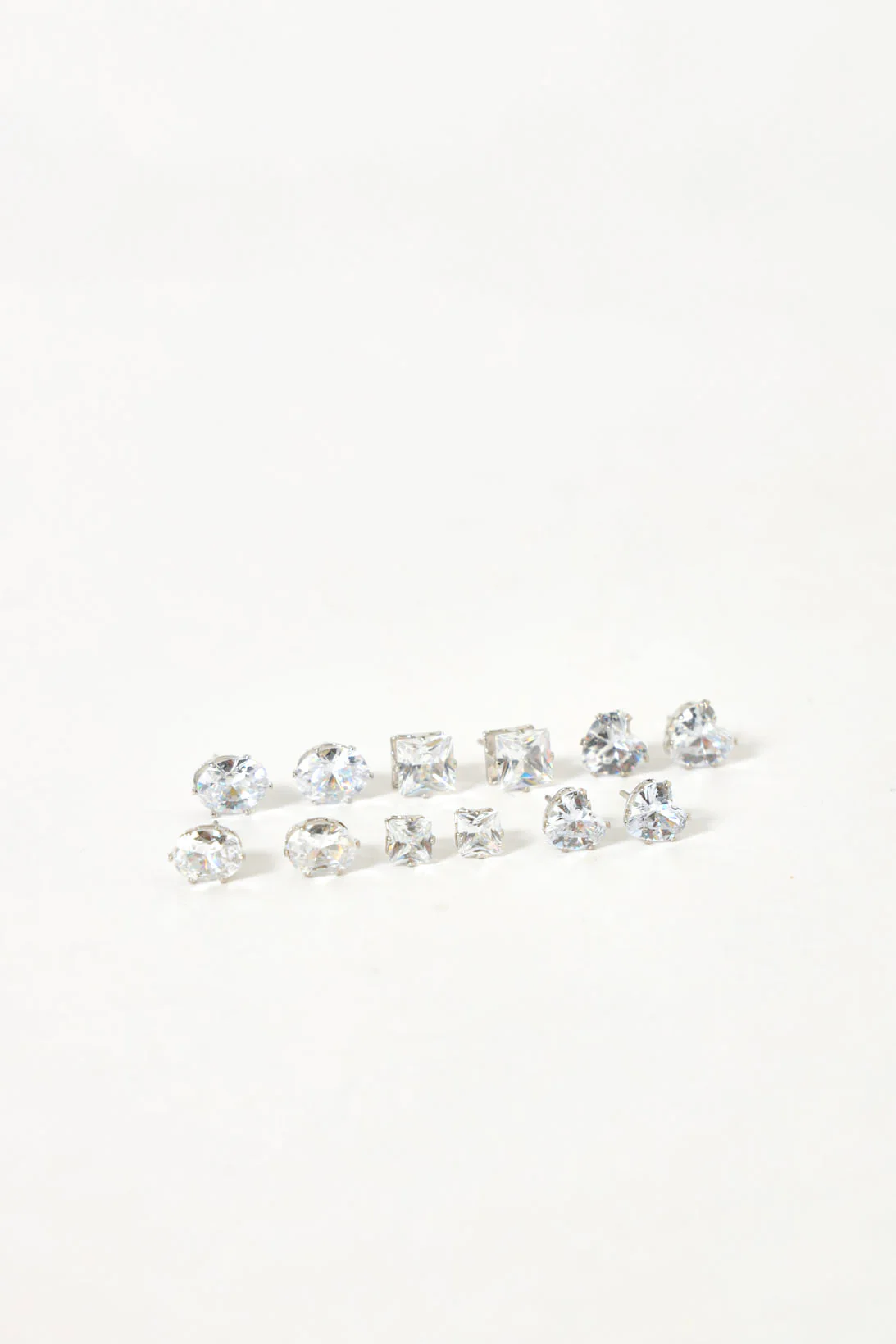 6 Pack Multi Shape Diamante Earrings - Multi