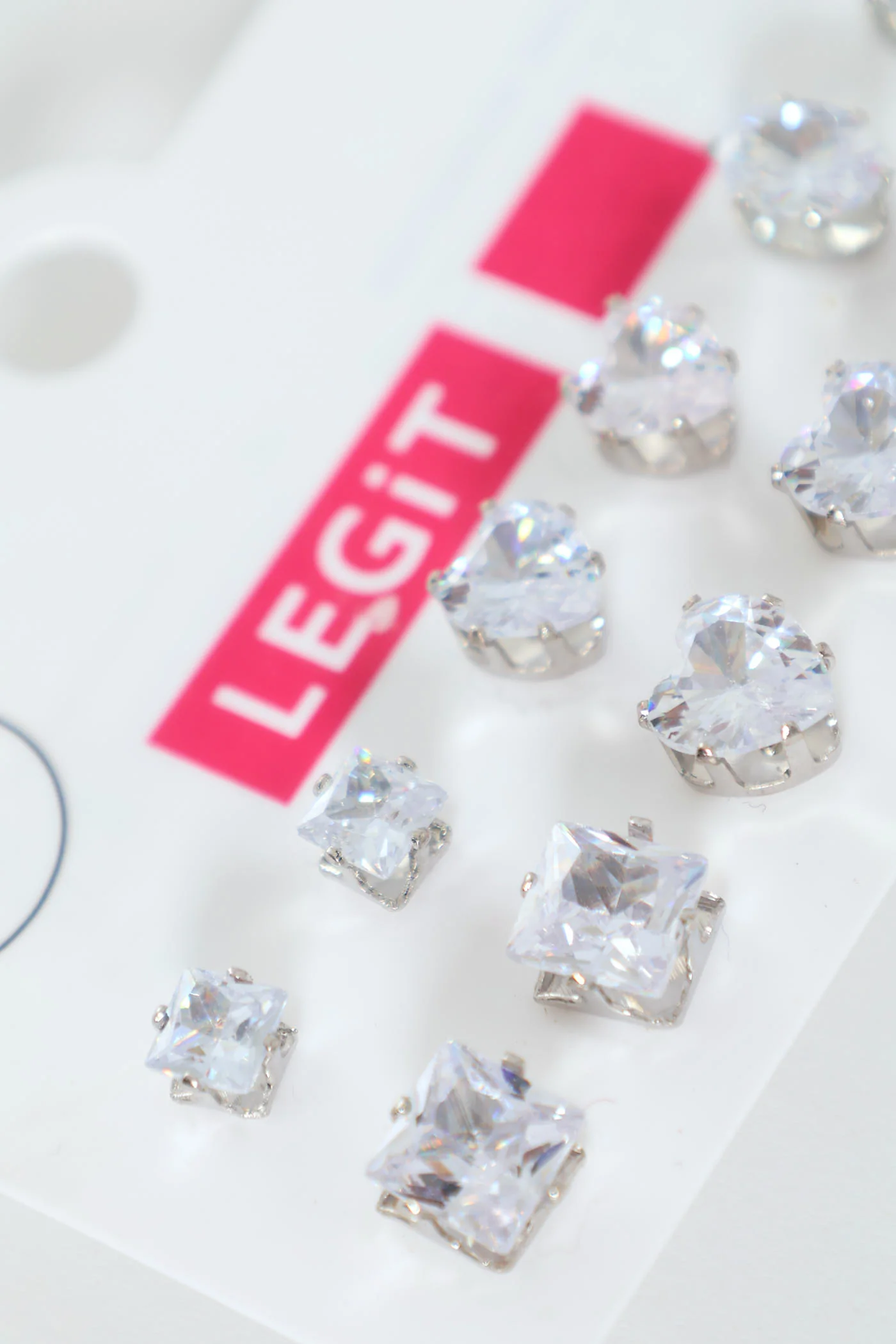 6 Pack Multi Shape Diamante Earrings - Silver - Image 2