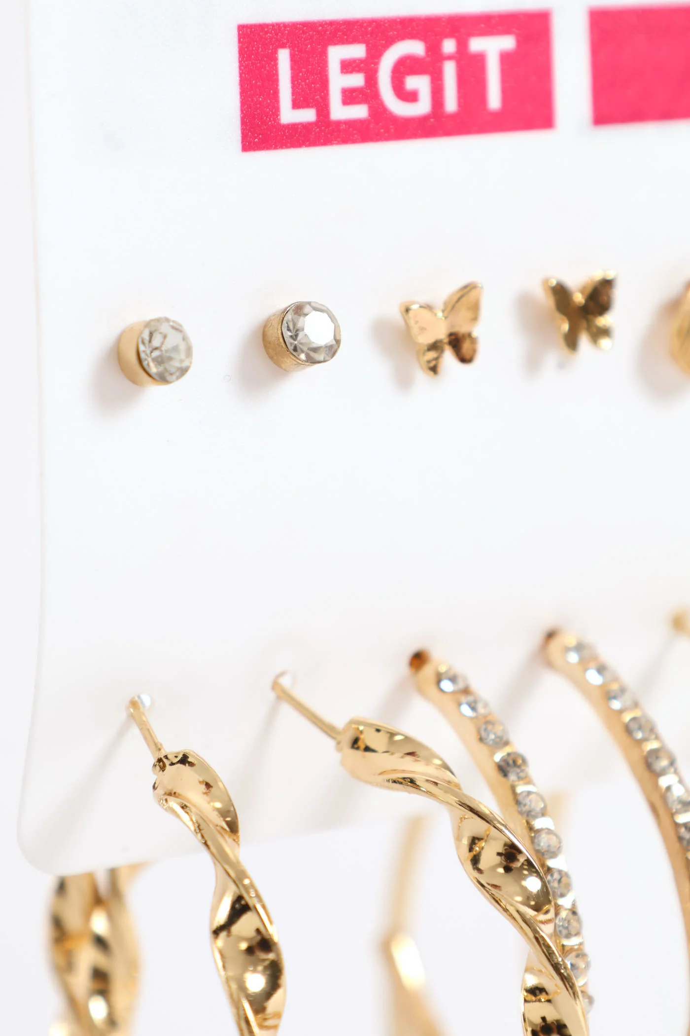 6 Pack Novelty Studs & Hoop Earrings - Gold - Image 3