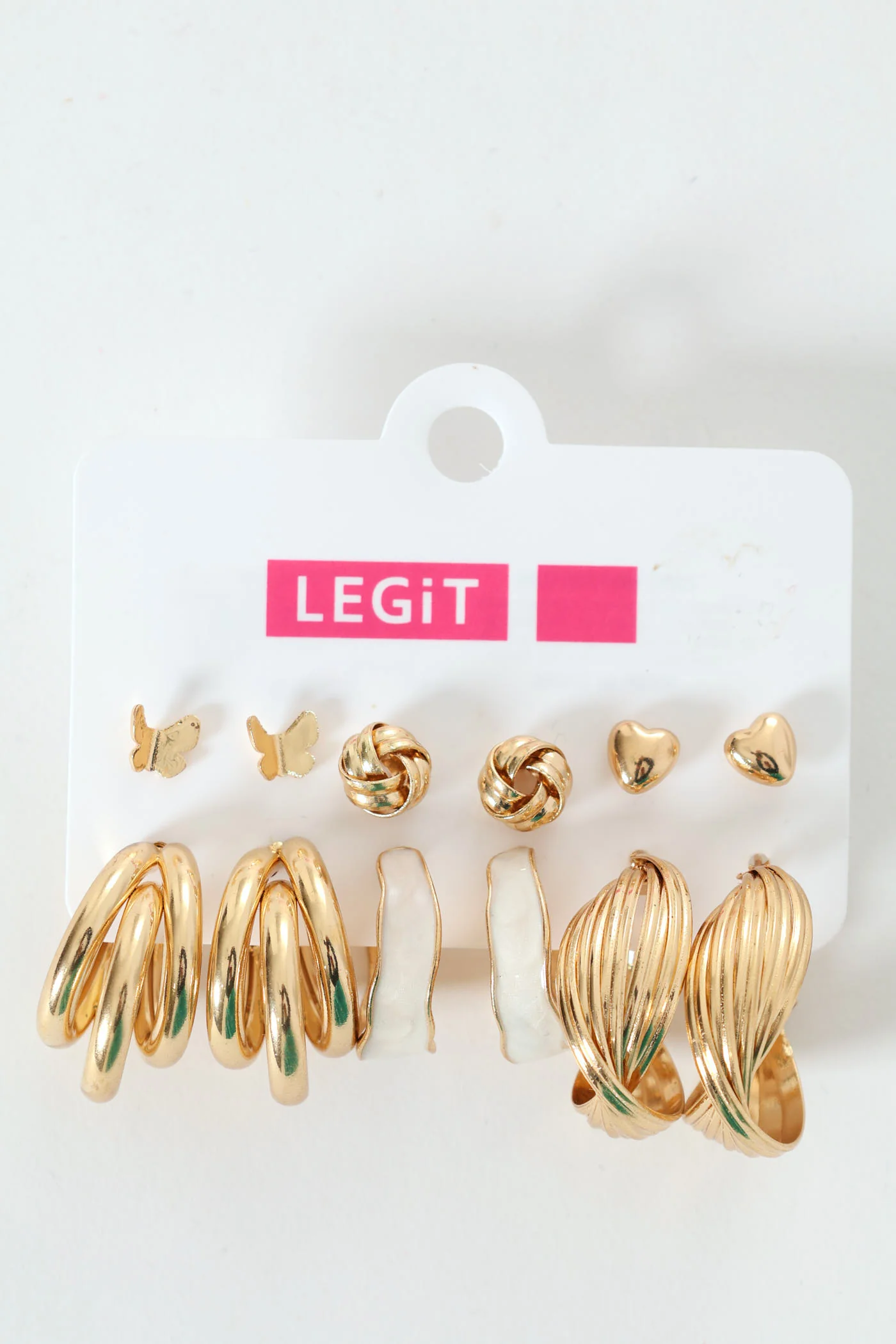 6 Pack Studs & Variety Hoop Earrings - Gold