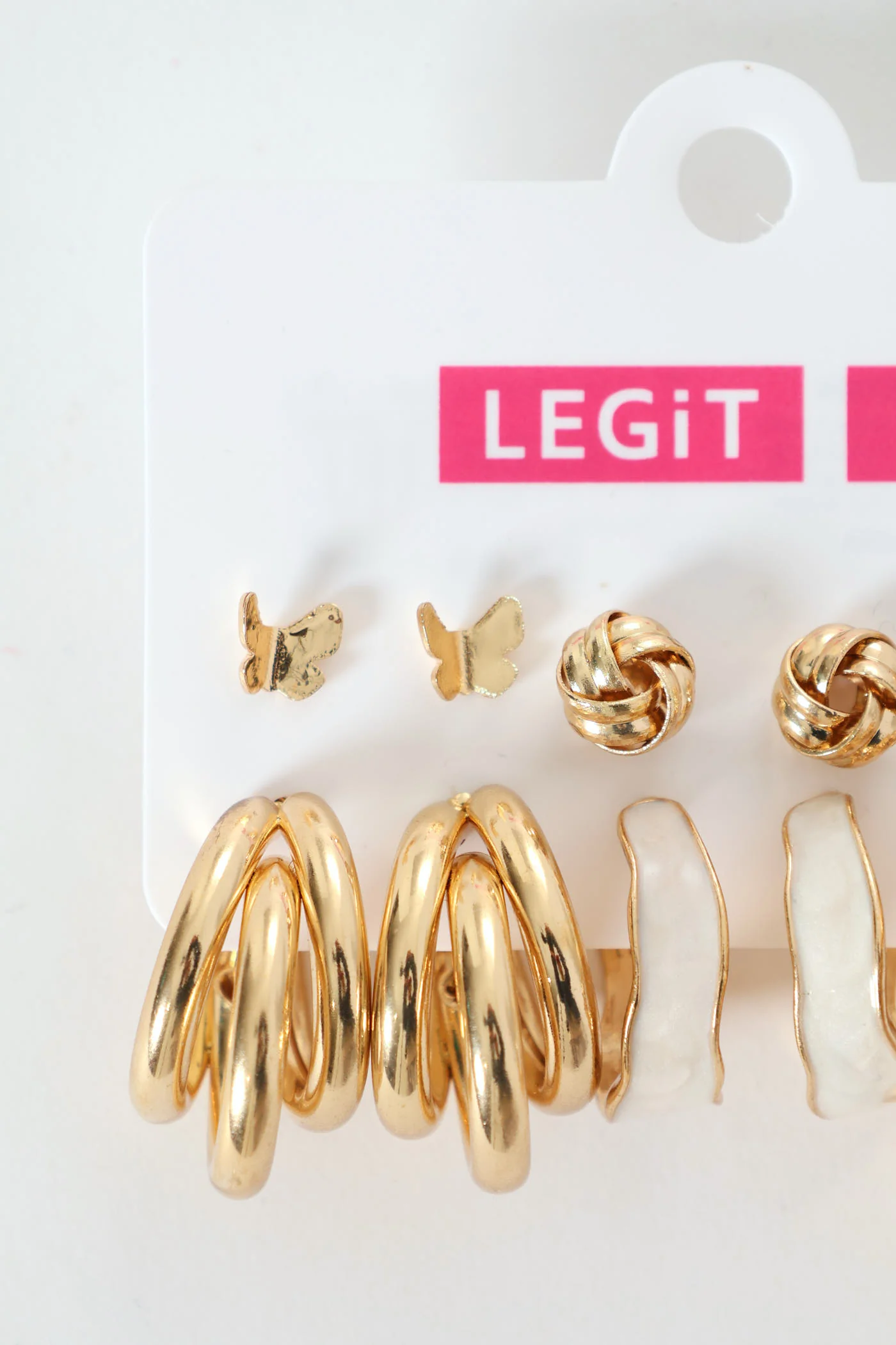 6 Pack Studs & Variety Hoop Earrings - Gold - Image 2