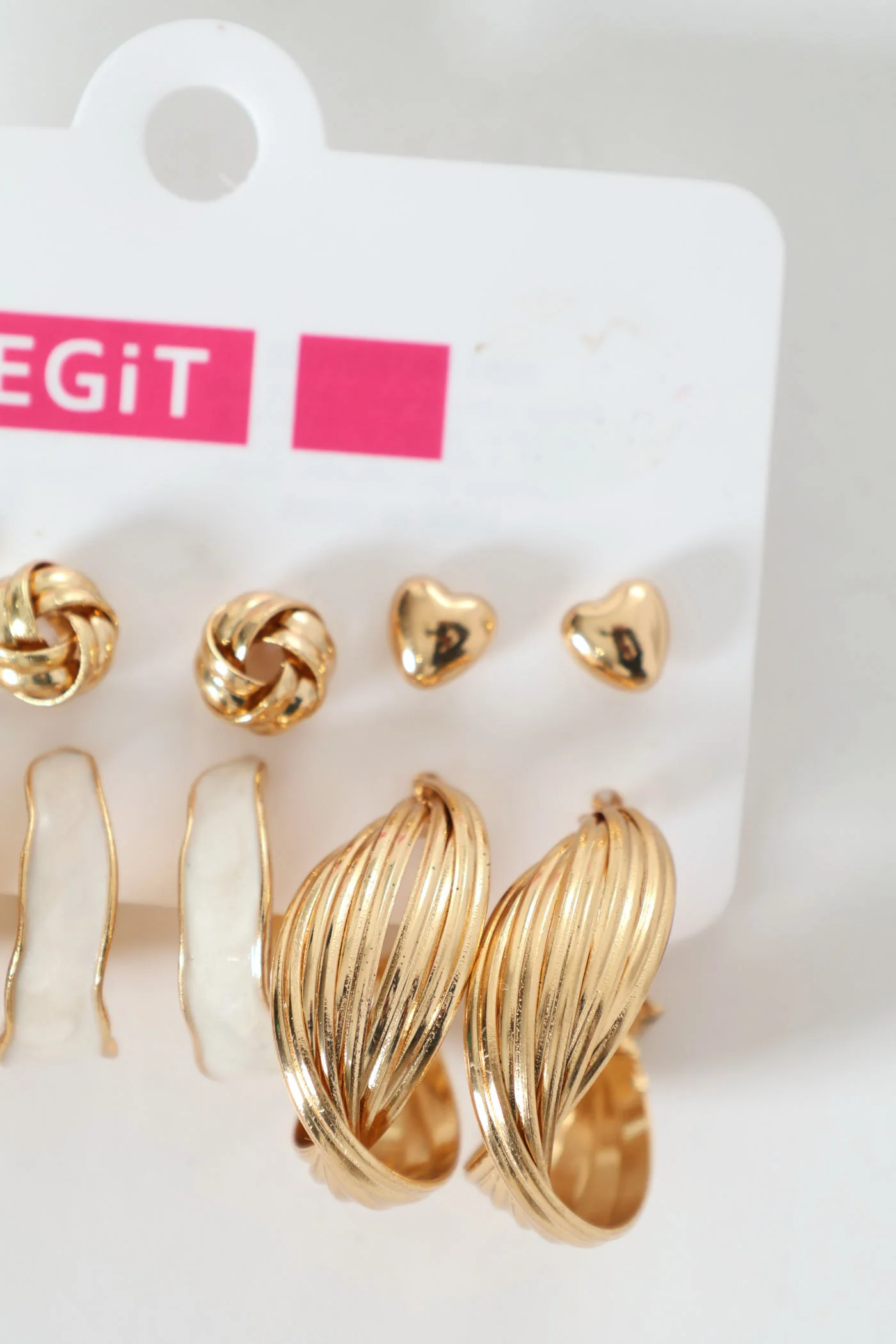 6 Pack Studs & Variety Hoop Earrings - Gold - Image 3