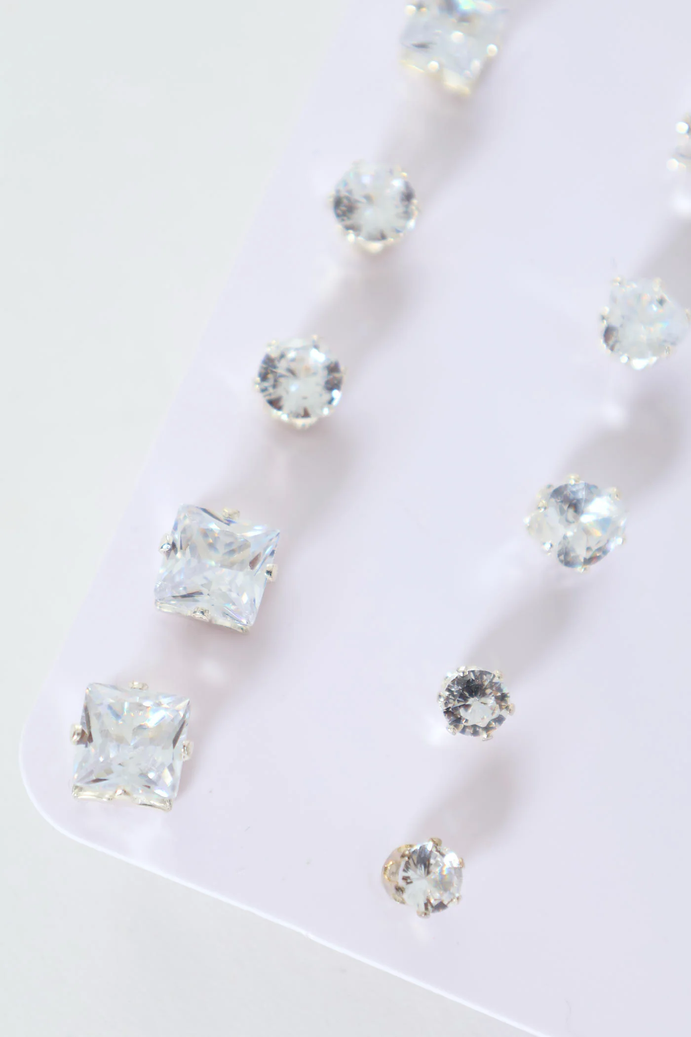 6 Pack Variety Diamante Heart Stud Earrings - Silver - Image 2