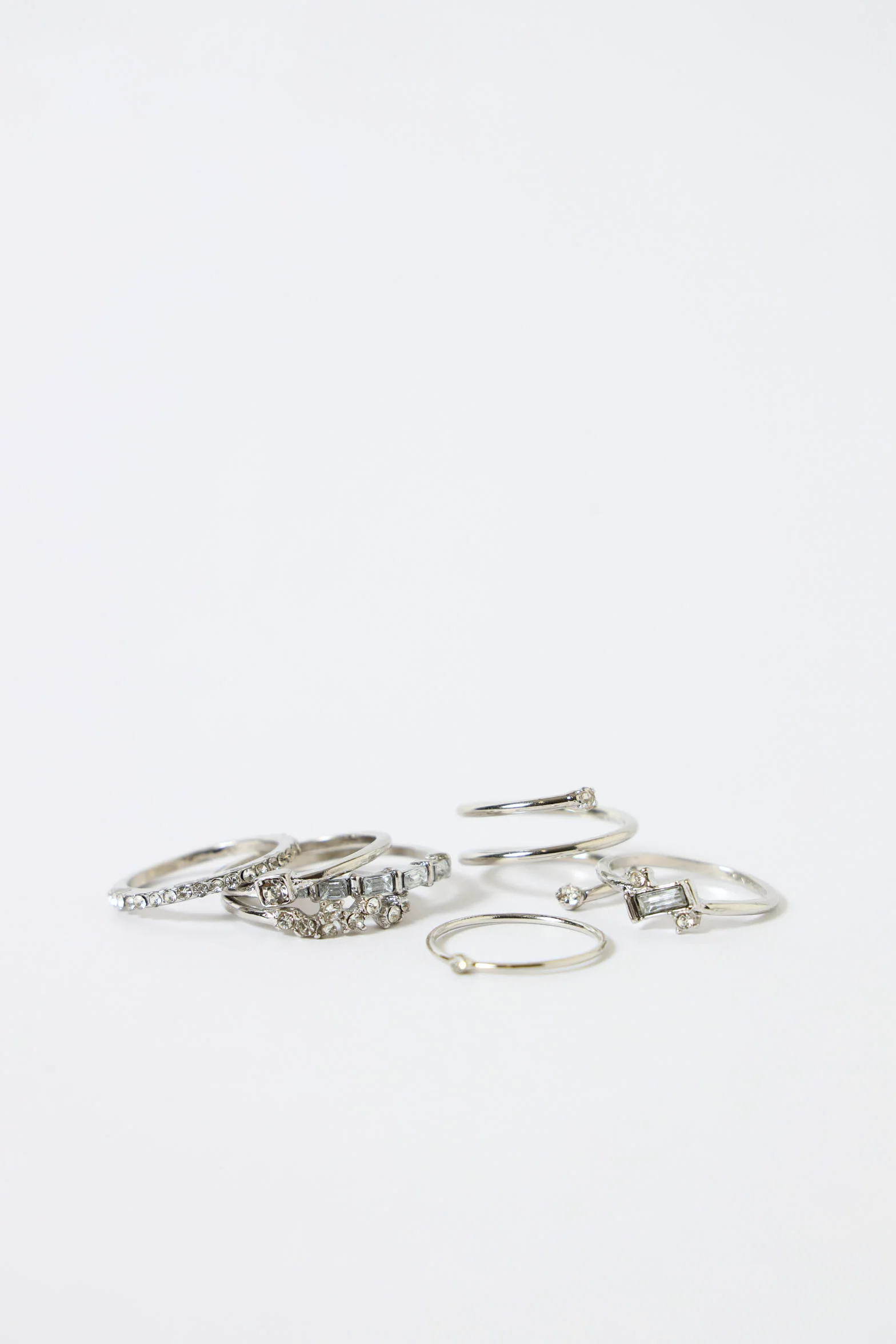 7 Pack Delicate Diamante Rings - Silver - Image 2