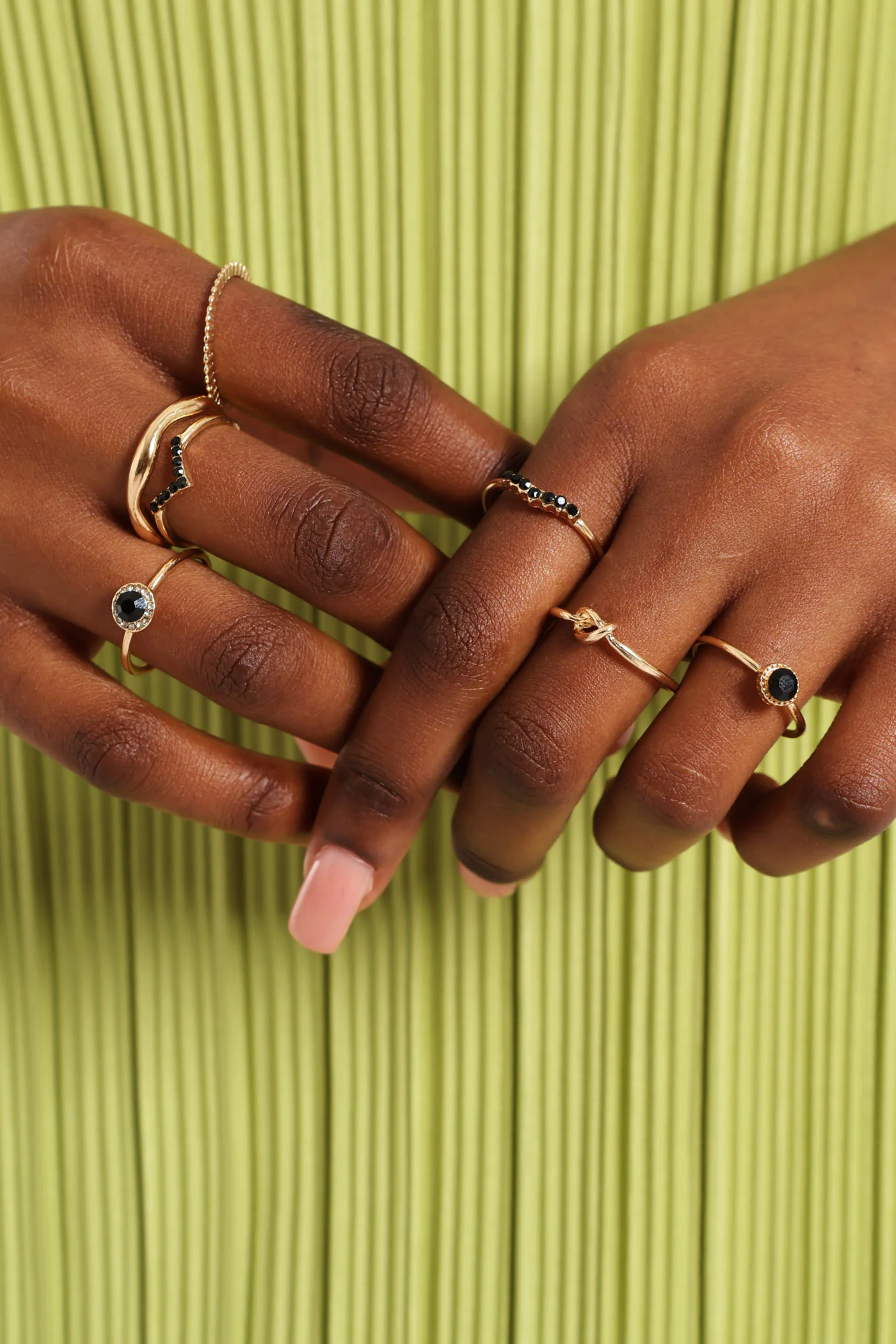 7 Pack Diamante And Gem Friendship Rings - Gold