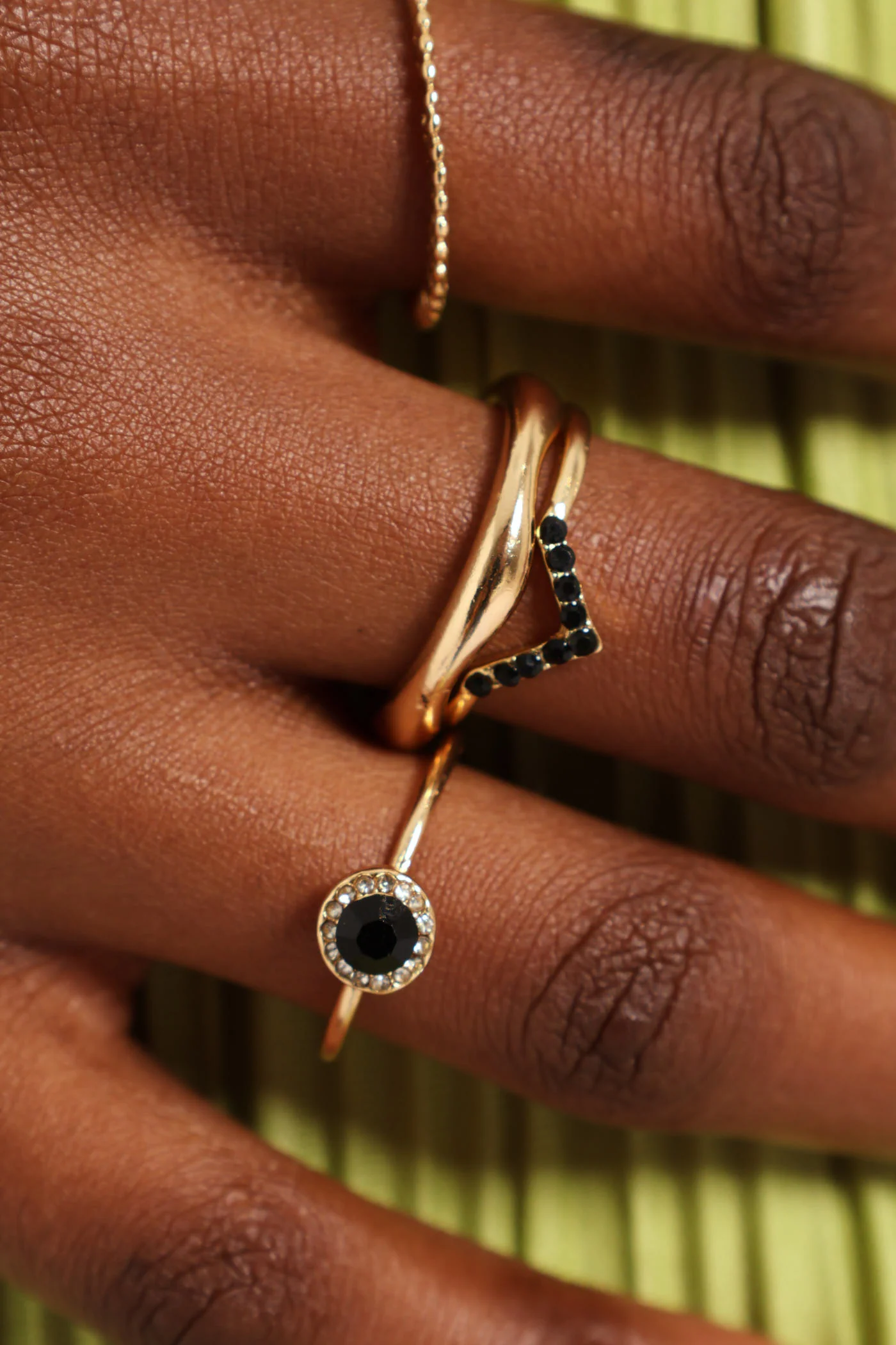 7 Pack Diamante And Gem Friendship Rings - Gold - Image 3