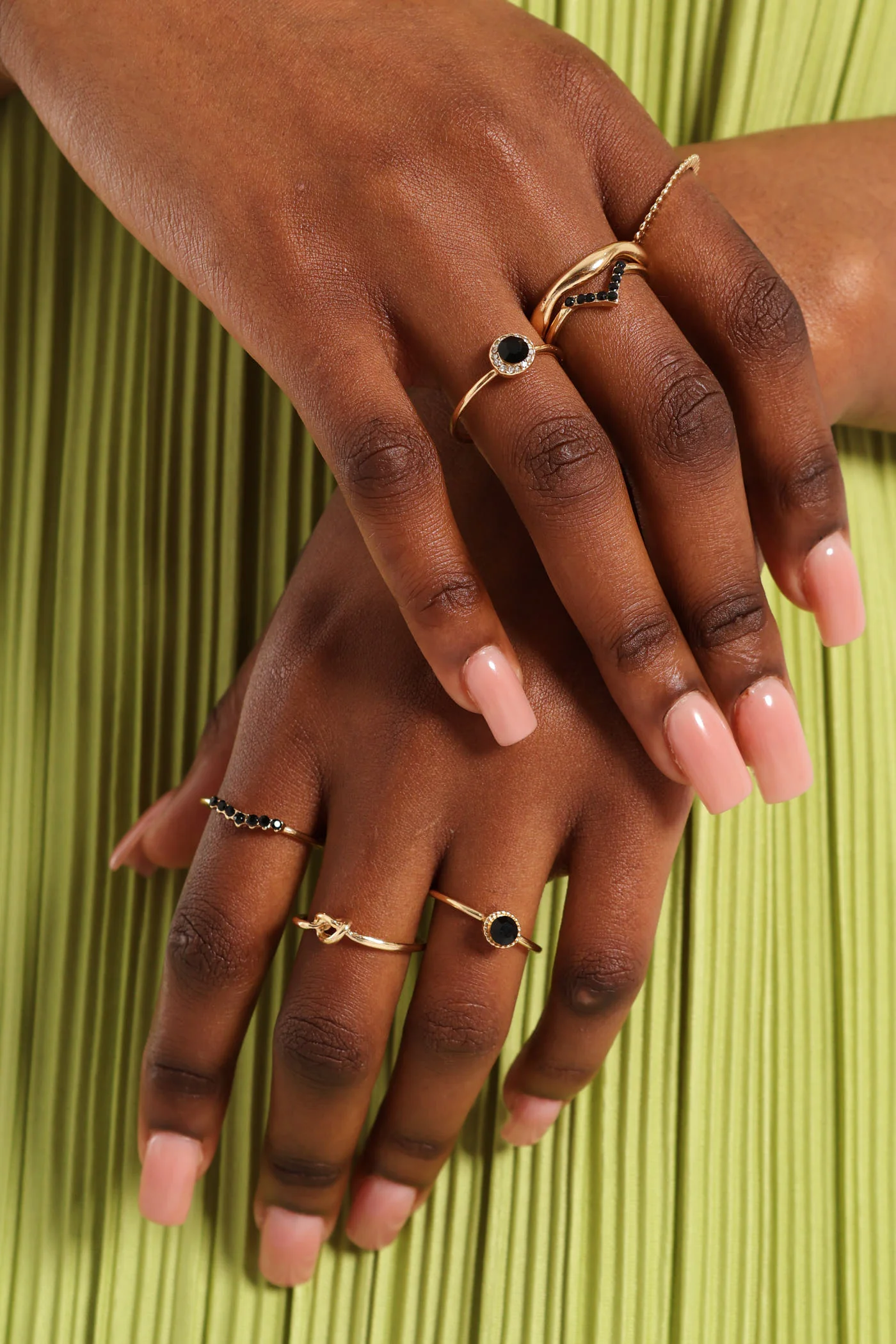 7 Pack Diamante And Gem Friendship Rings - Gold - Image 4