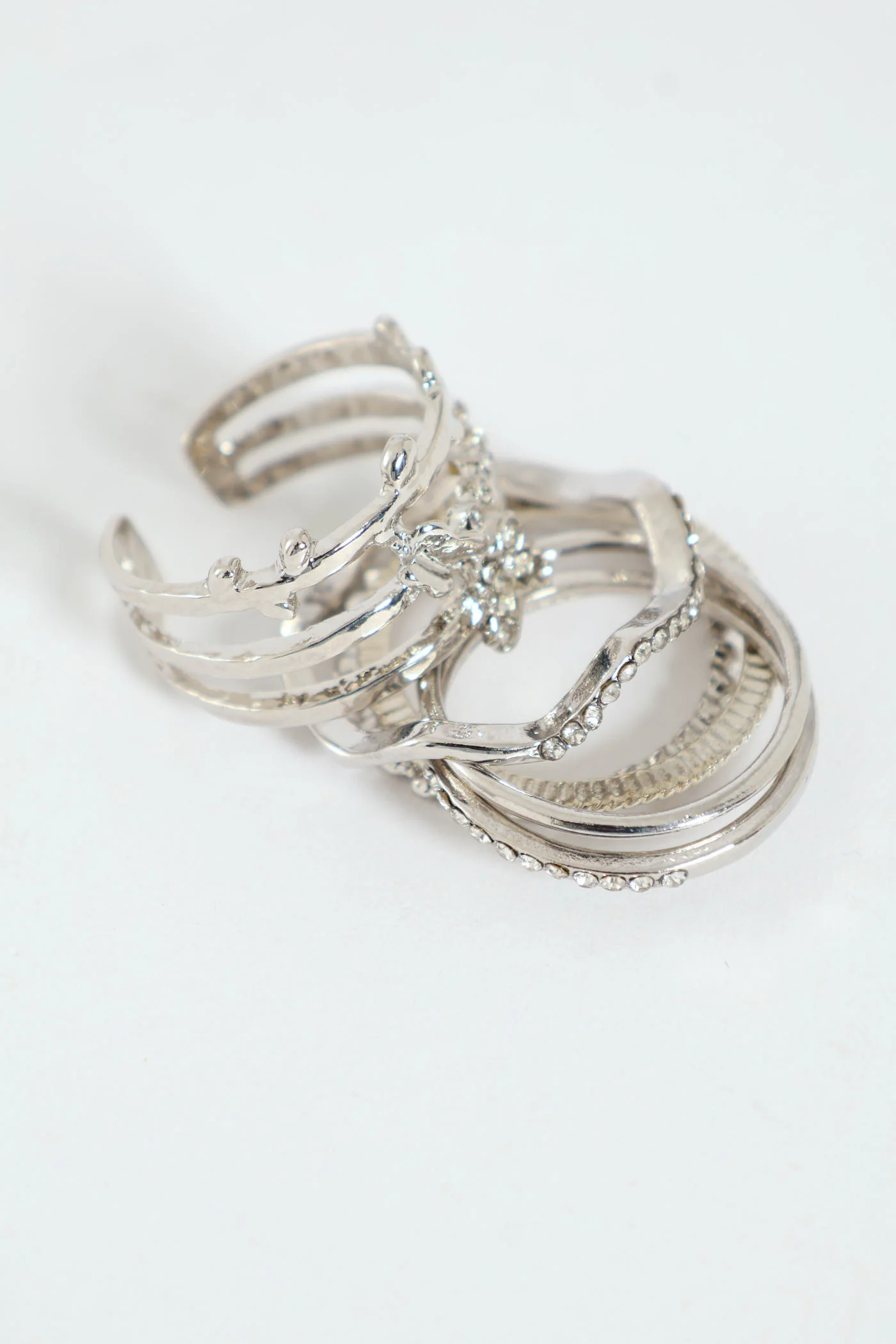 7 Pack Diamante Butterfly Rings - Silver - Image 2