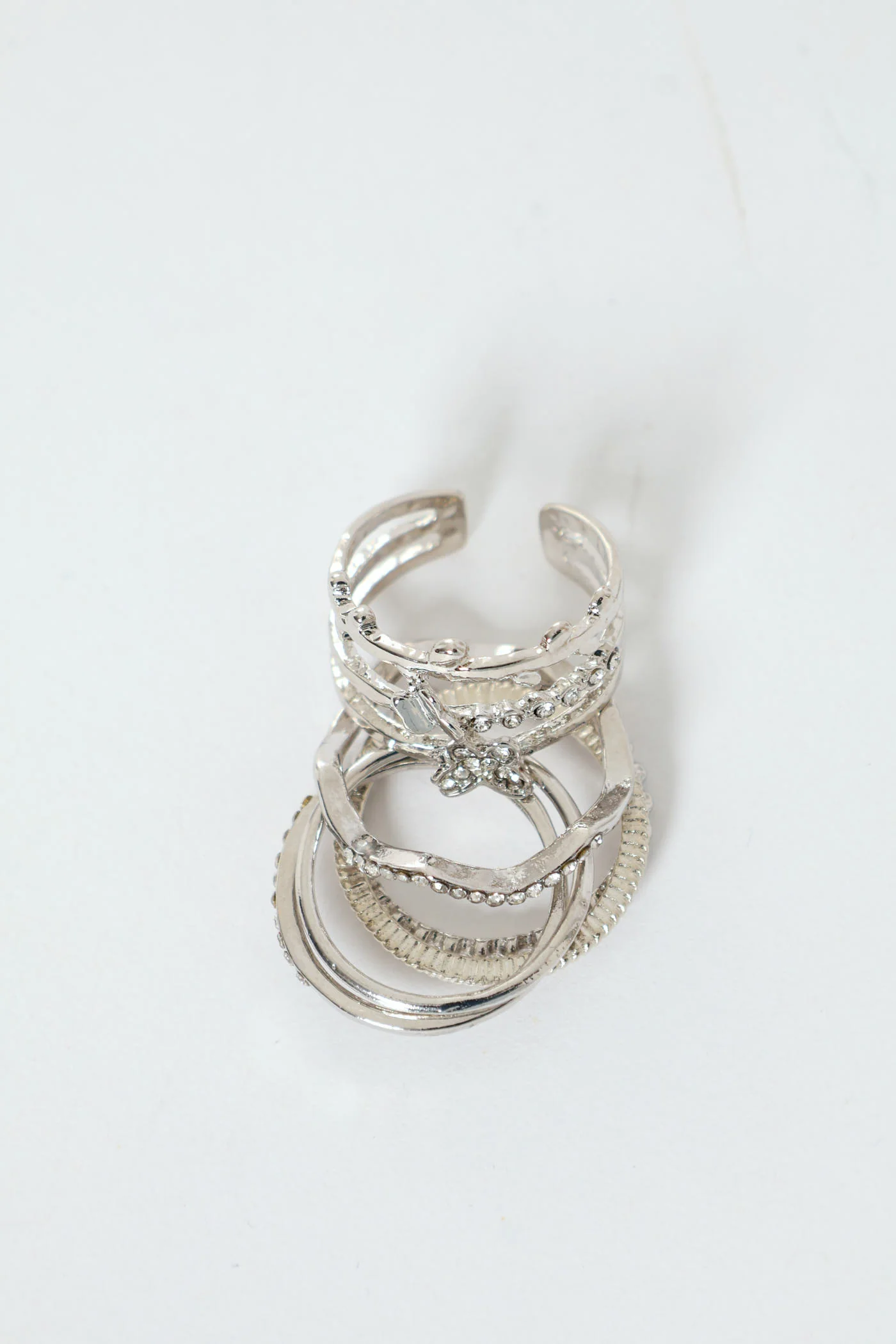 7 Pack Diamante Butterfly Rings - Silver - Image 3