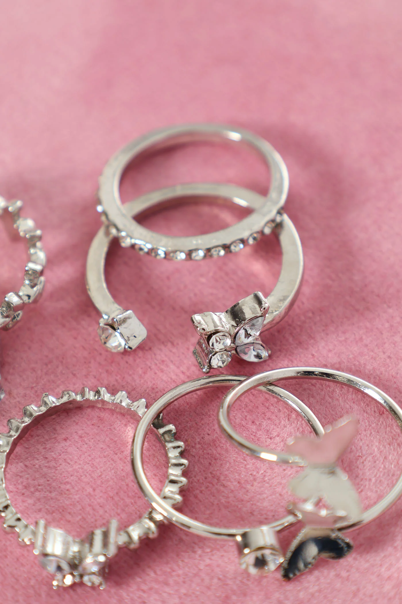 7 Pack Diamante Butterfly Rings - Silver - Image 4