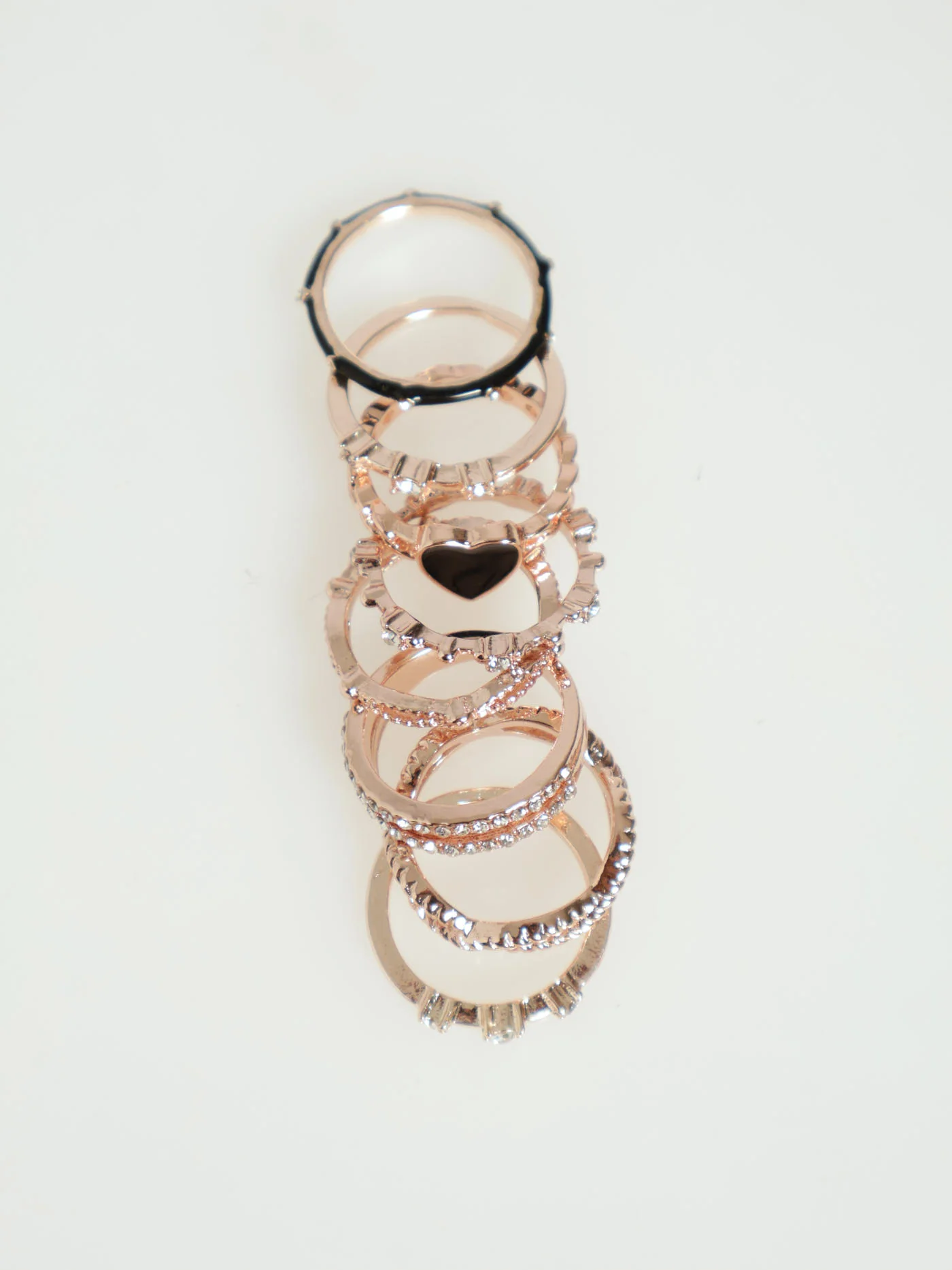 7 Pack Diamante & Epoxy Heart Rings - Rose Gold