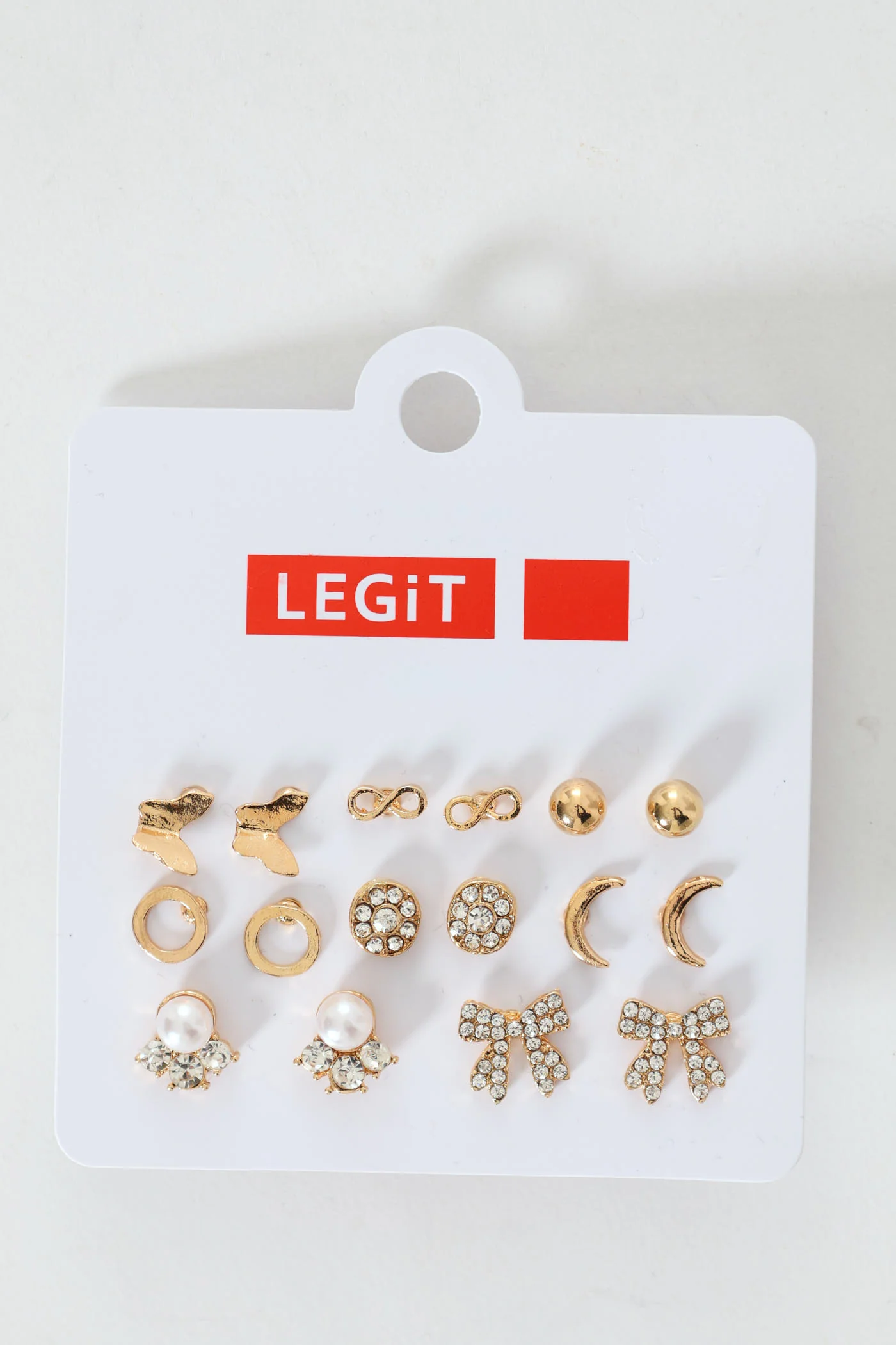 8 Pack Stud Earrings - Gold