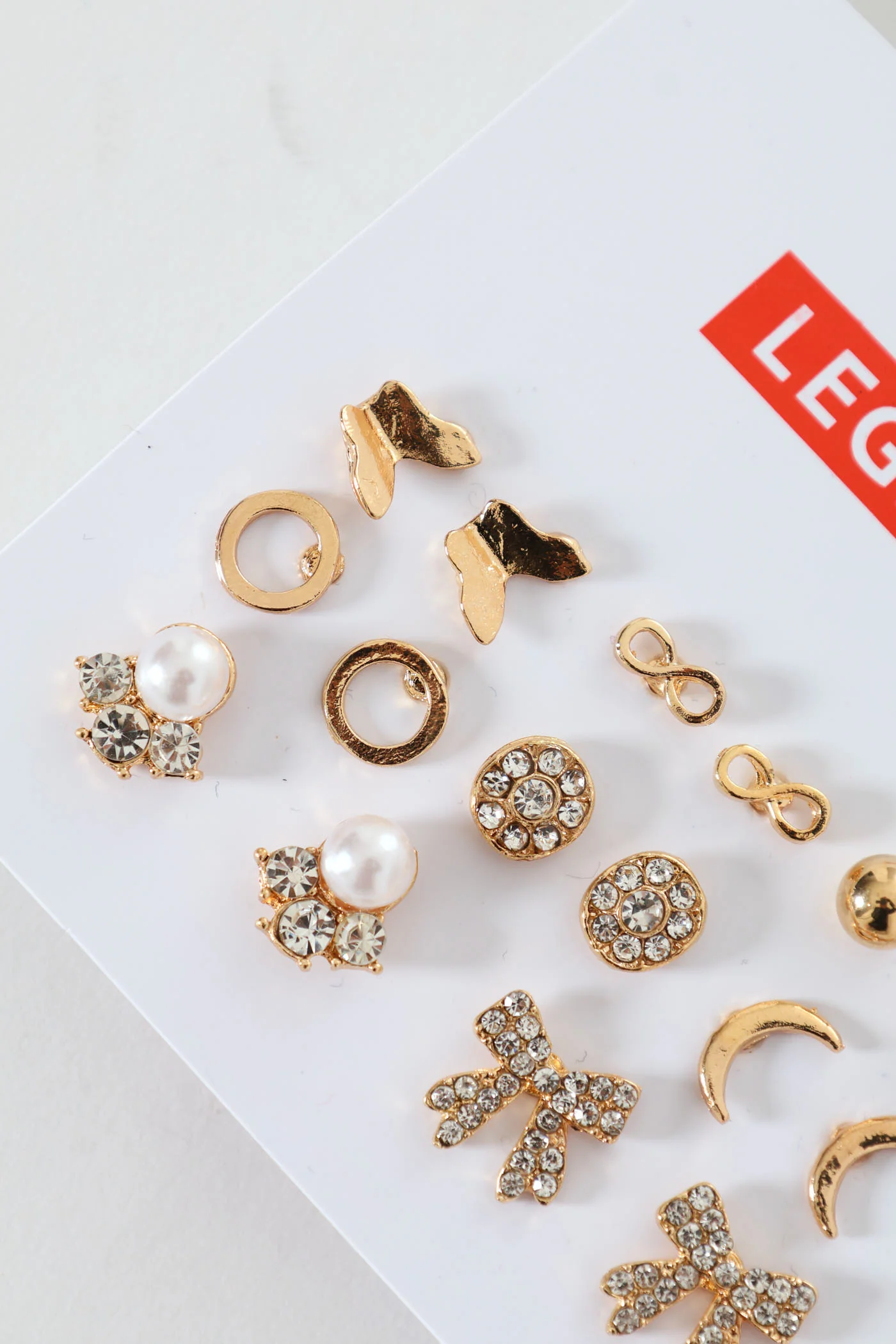 8 Pack Stud Earrings - Gold - Image 2