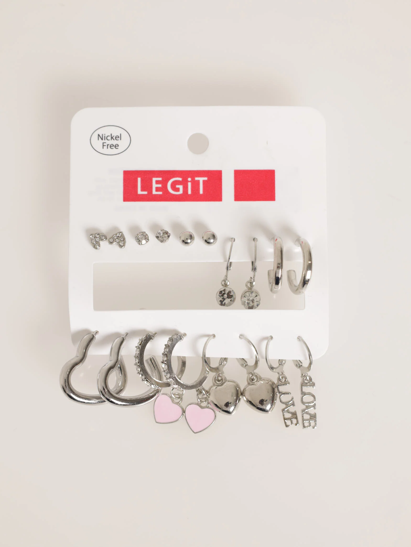 9 Pack Love Slogan & Heart Earrings