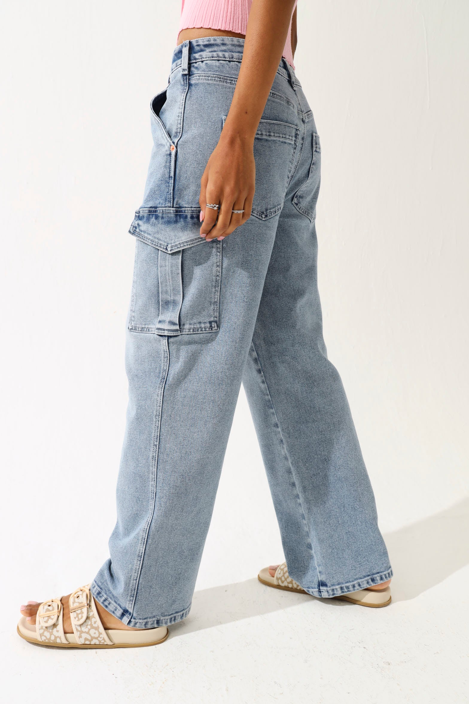 90'S Cargo Straight Leg Jean - Stonewash - Image 3