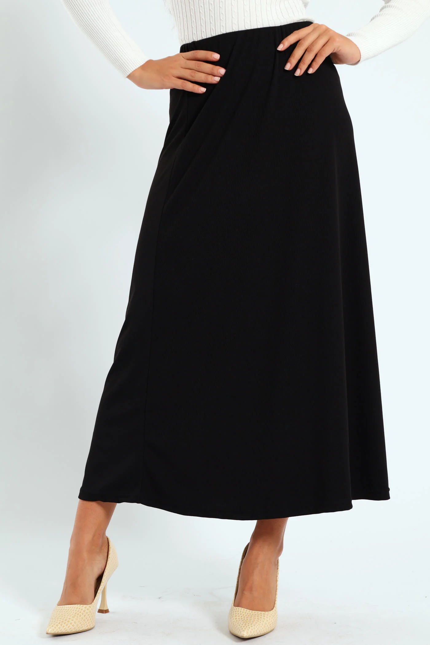 A Line Knit Midi Skirt - Black - Image 2