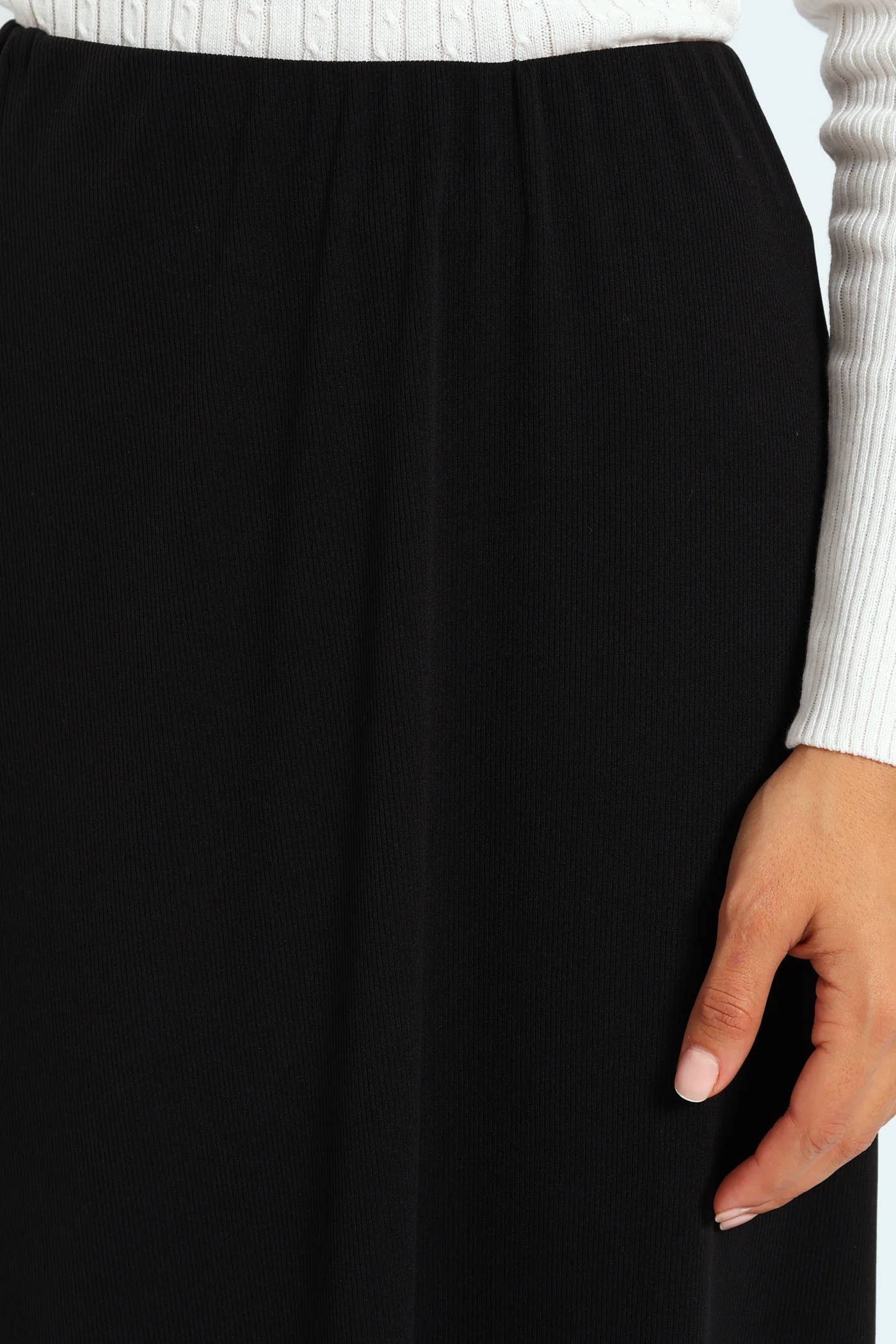 A Line Knit Midi Skirt - Black - Image 3