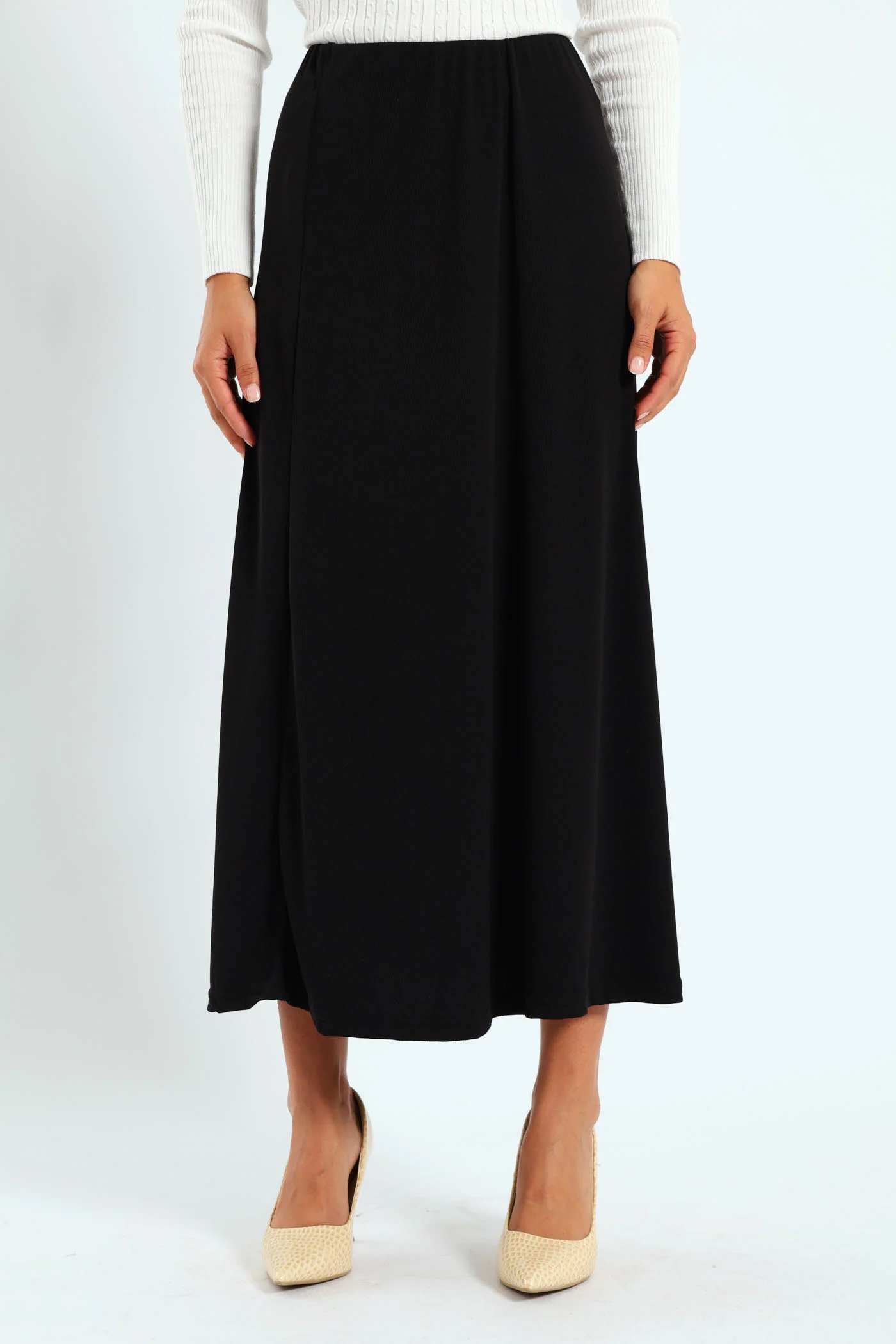 A Line Knit Midi Skirt - Black - Image 6