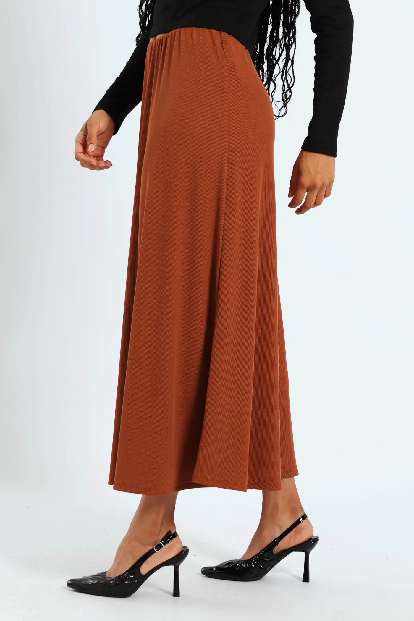 A Line Knit Midi Skirt - Rust - Image 2