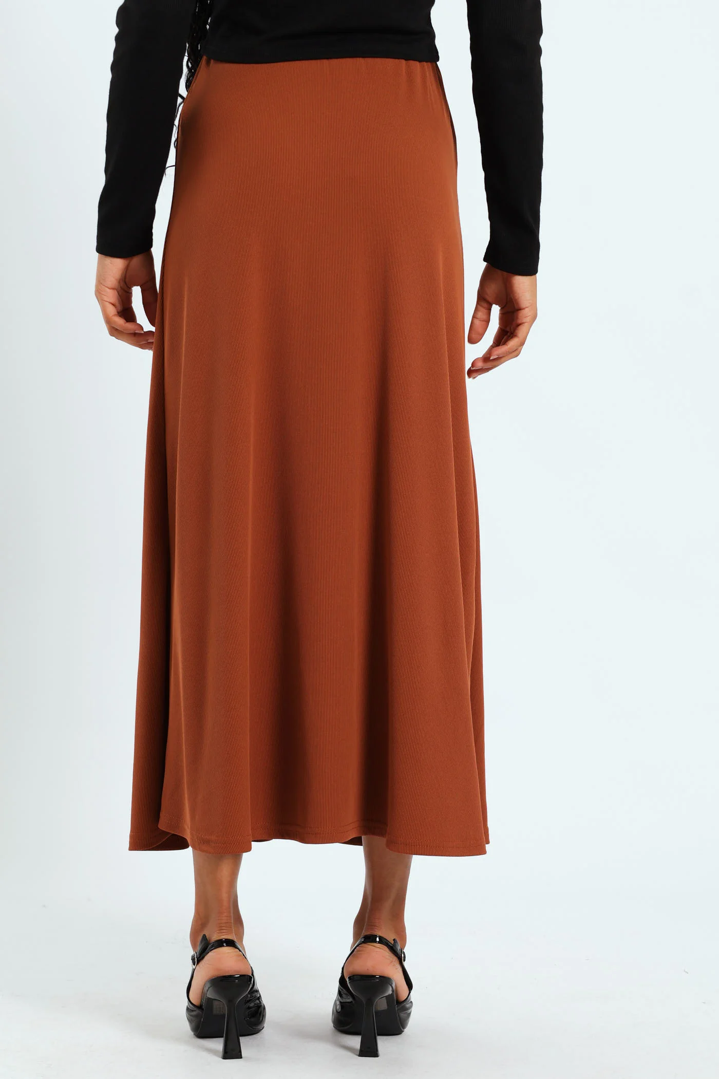 A Line Knit Midi Skirt - Rust - Image 4