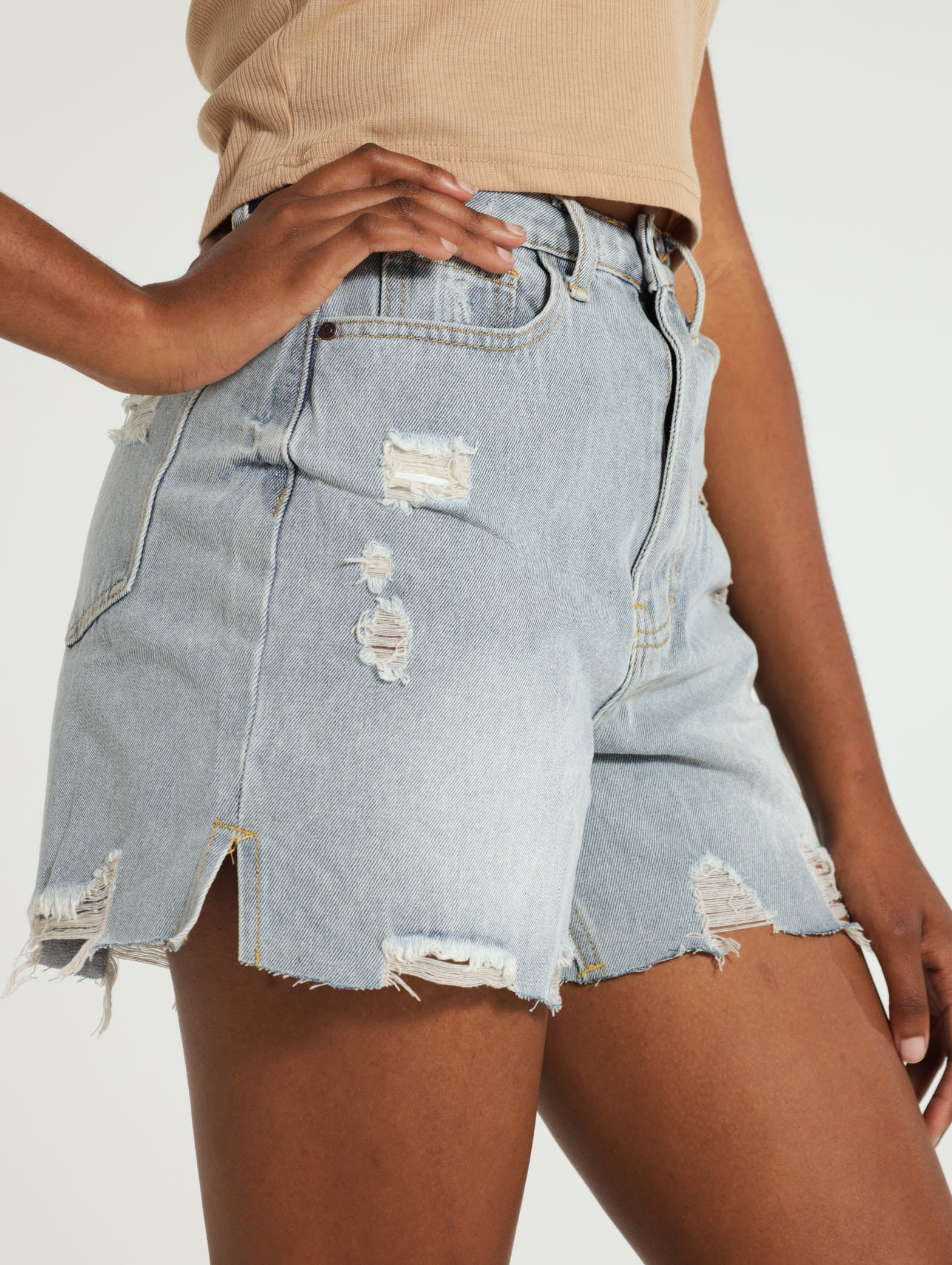 Abraised Denim Mom Jean Short - Image 2