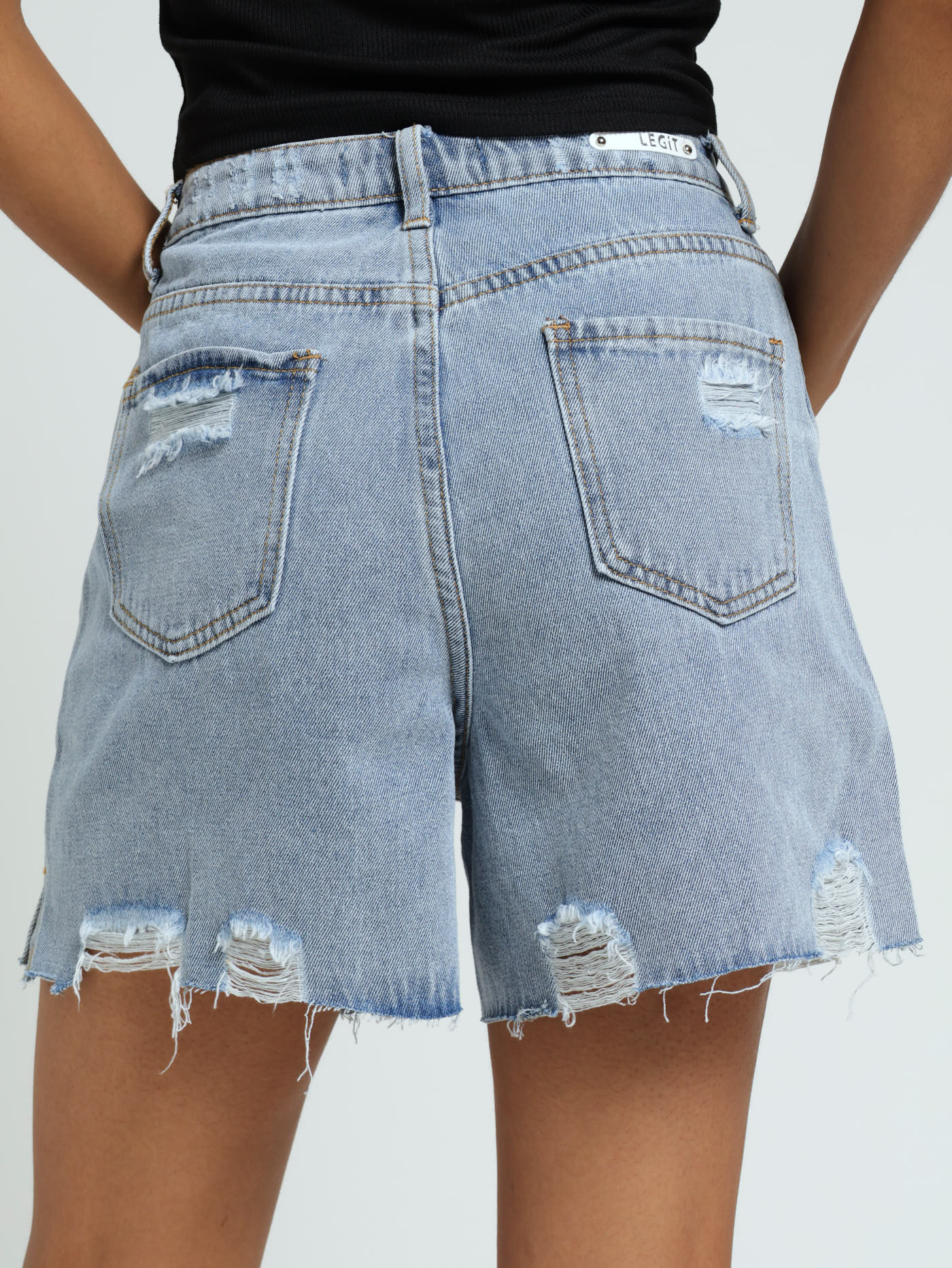 Abraised Denim Mom Shorts - Light Wash - Image 3
