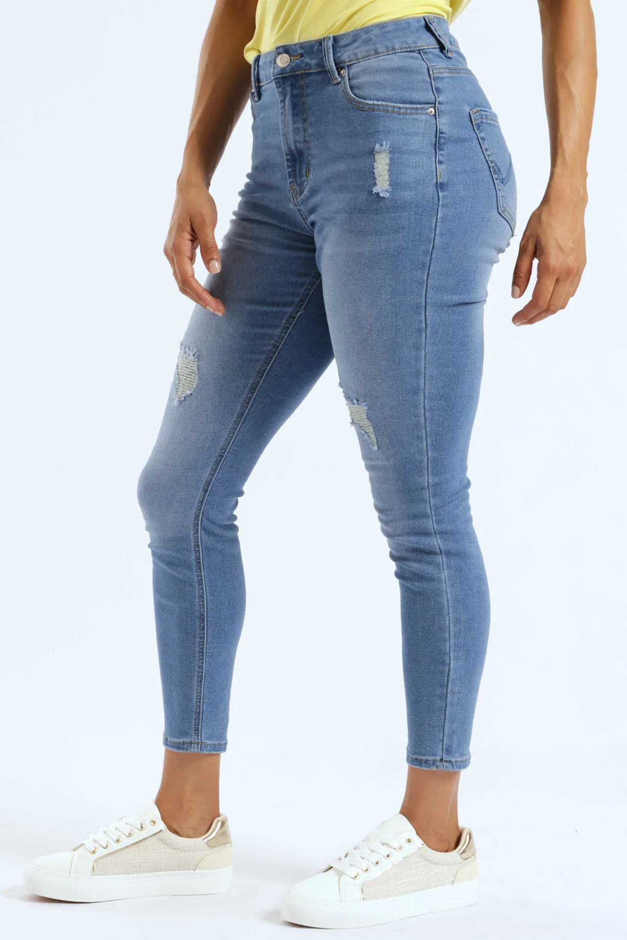 Abraised Rip Knee Skinny Jean - Stonewash - Image 4