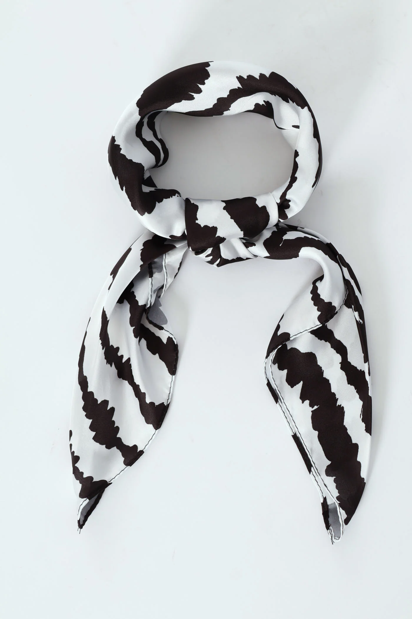 Abstract Zebra Printed Satin Scarf - Black/White