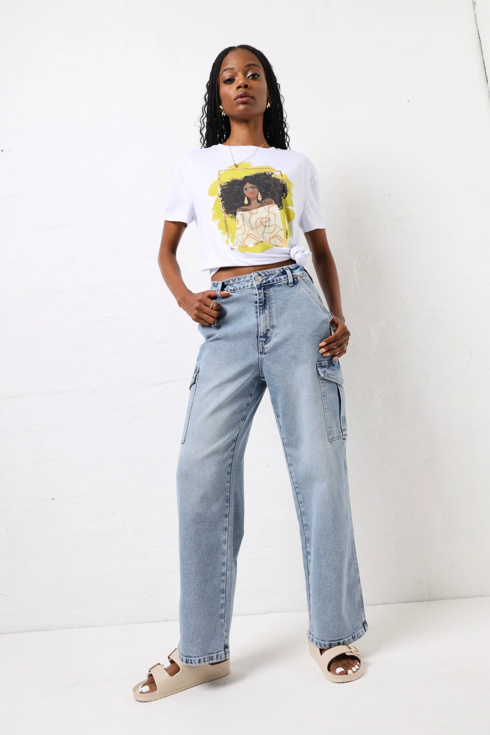 African Curls Icon Screen Tee - White