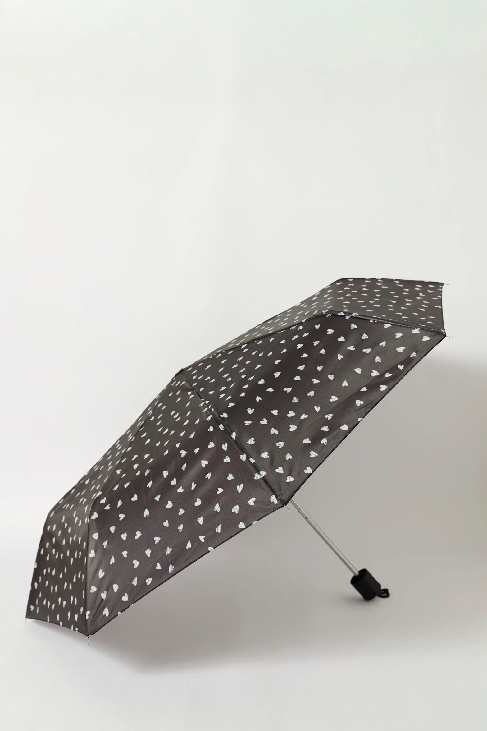 Allover Heart Print Umbrella - Black
