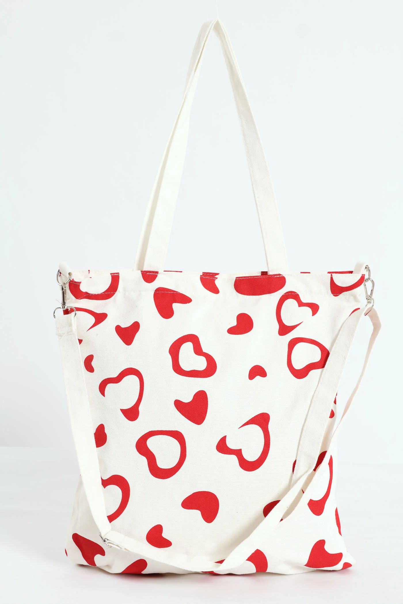 Allover Print Heart Canvas Shopper Bag - White/Red - Image 3