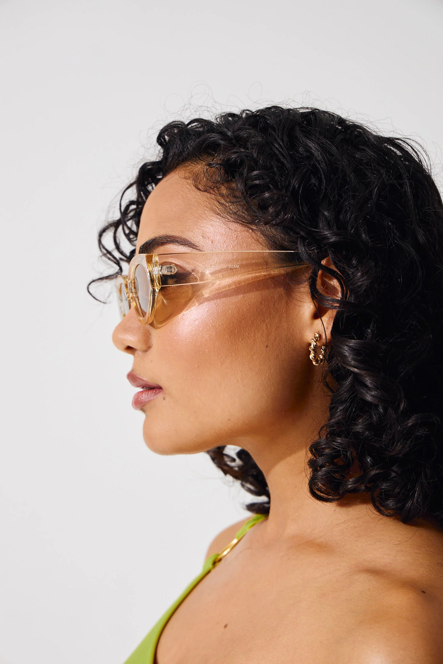 Angled Rectangle Frame Sunglasses - Gold - Image 3