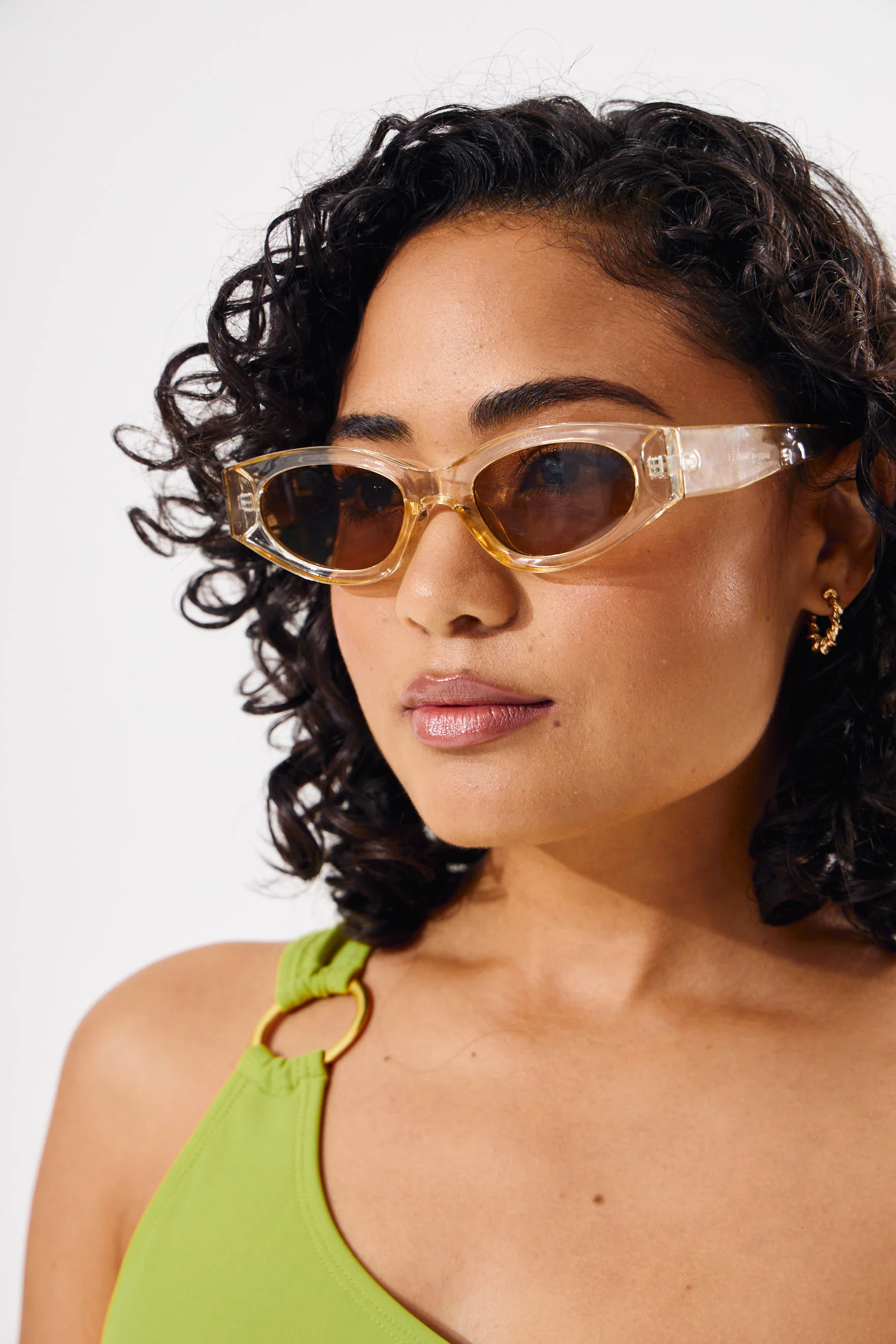 Angled Rectangle Frame Sunglasses - Gold - Image 4