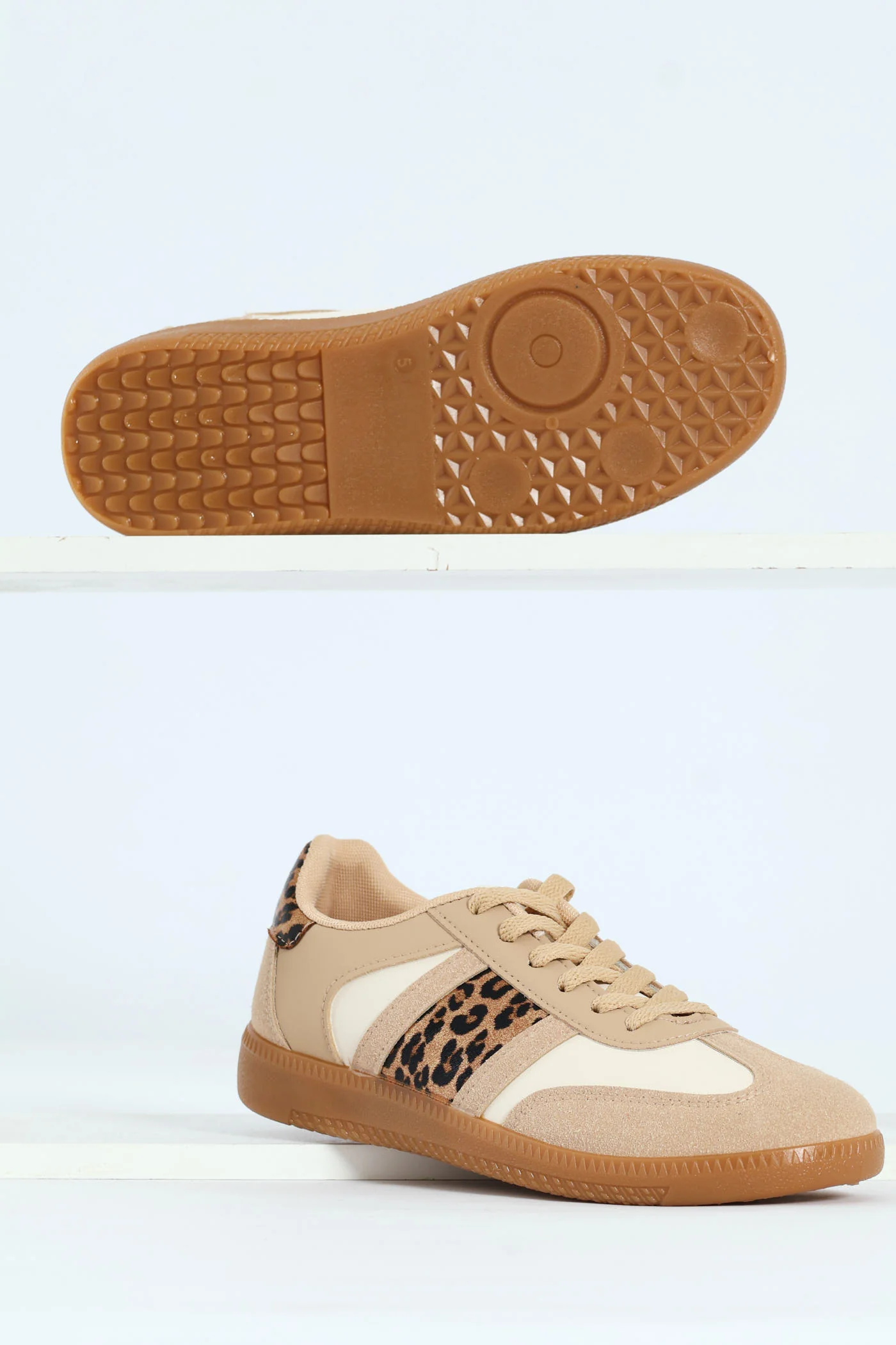 Animal Paneled Sneaker With Gum Sole - Natural