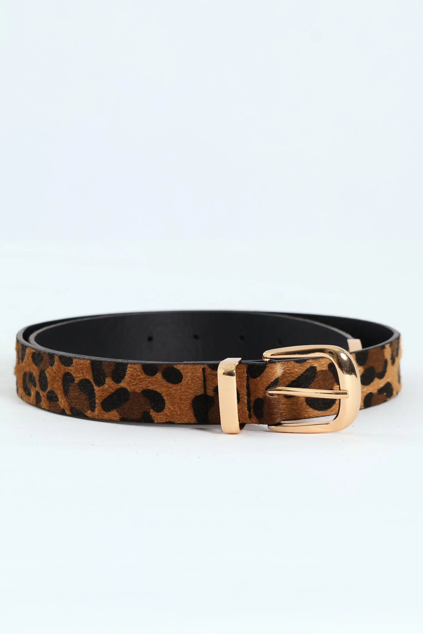 Animal Print Metal Trim Belt - Brown