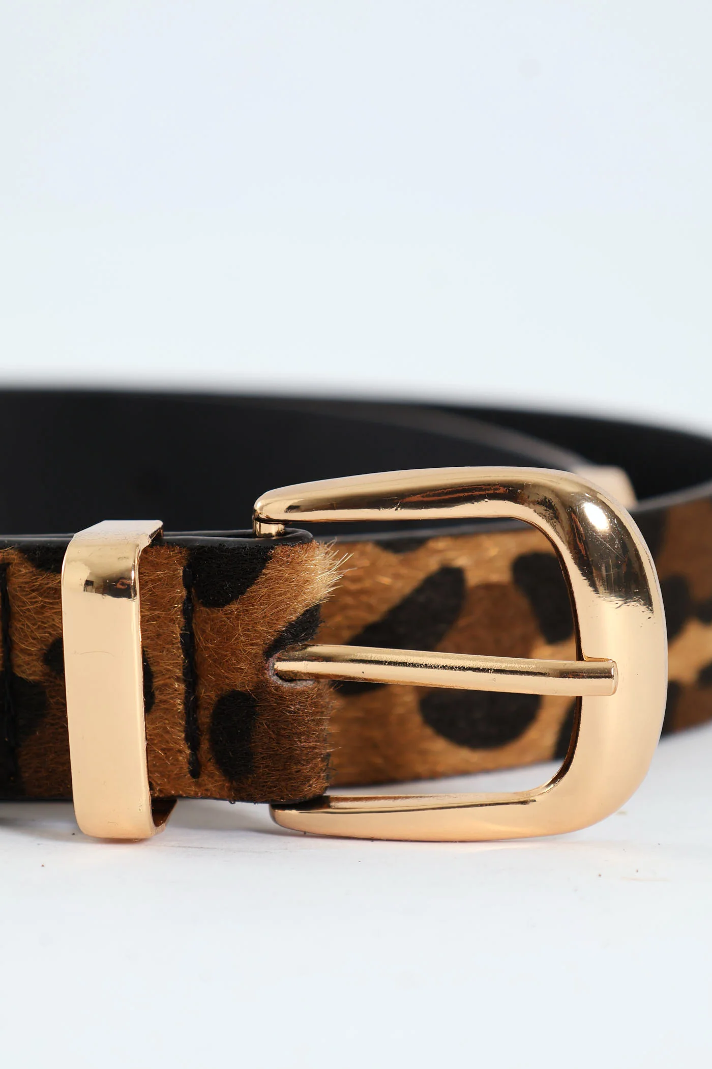 Animal Print Metal Trim Belt - Brown - Image 3