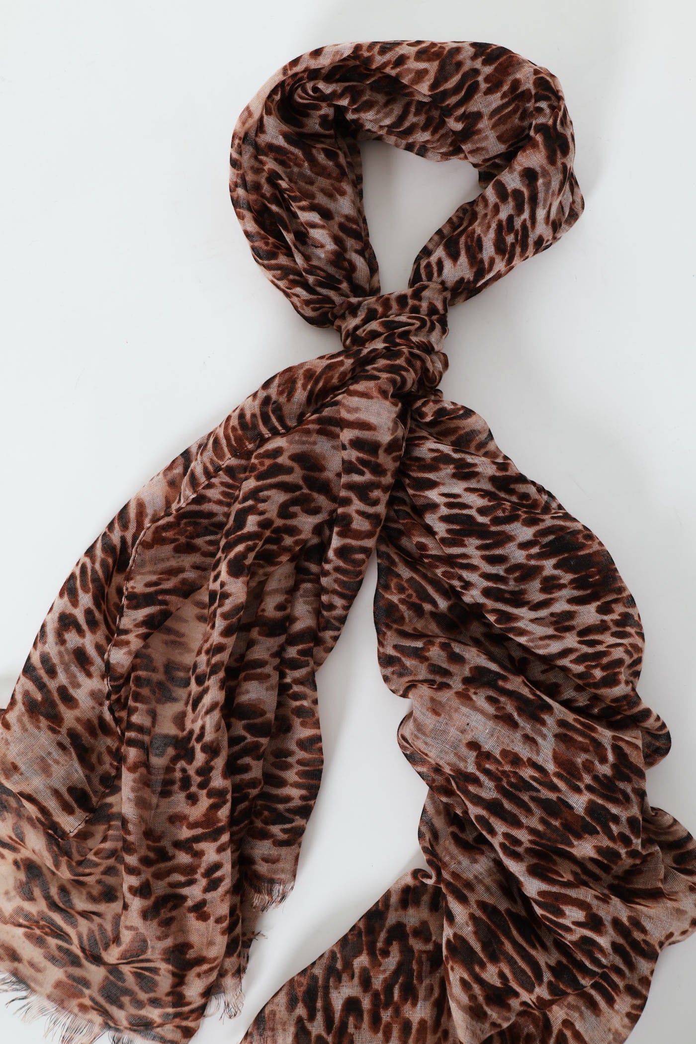 Animal Print Sheer Scarf - Brown
