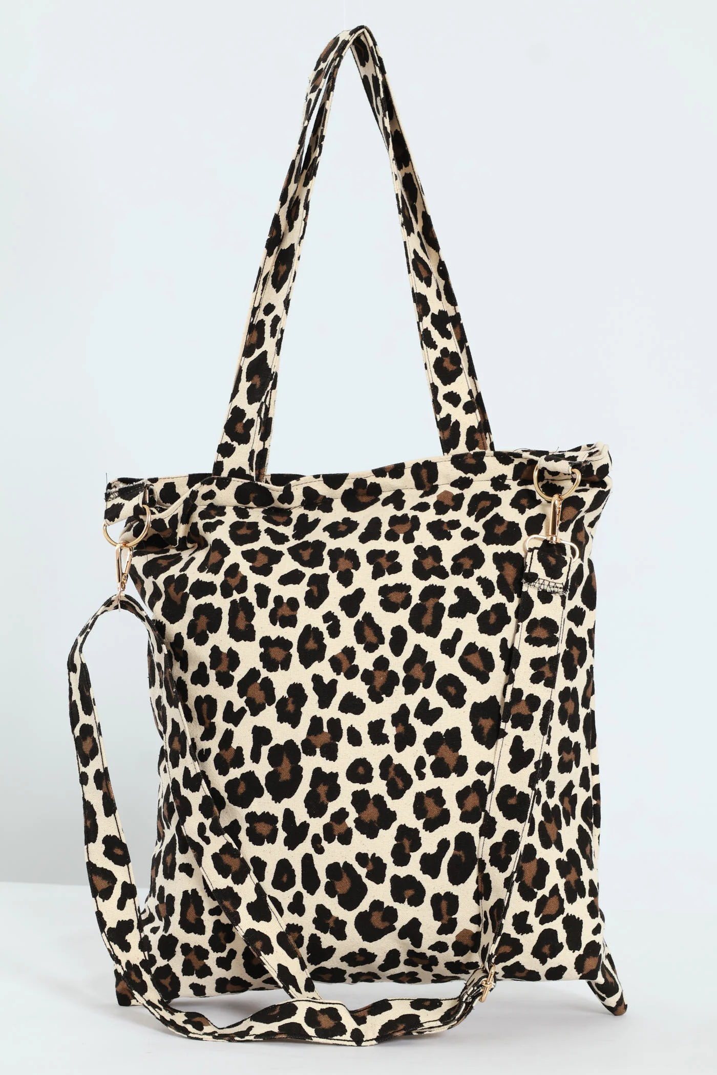 Animal Print Slogan Canvas Shopper Bag - Brown - Image 3