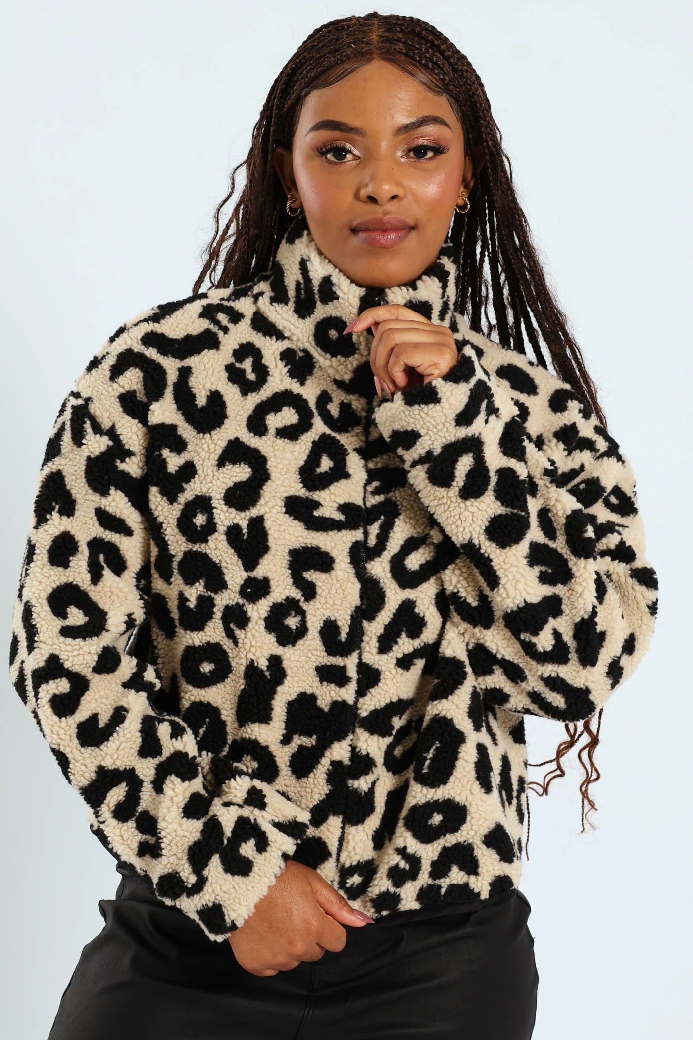 Animal Sherpa Jacket With Binding Trim - Multi
