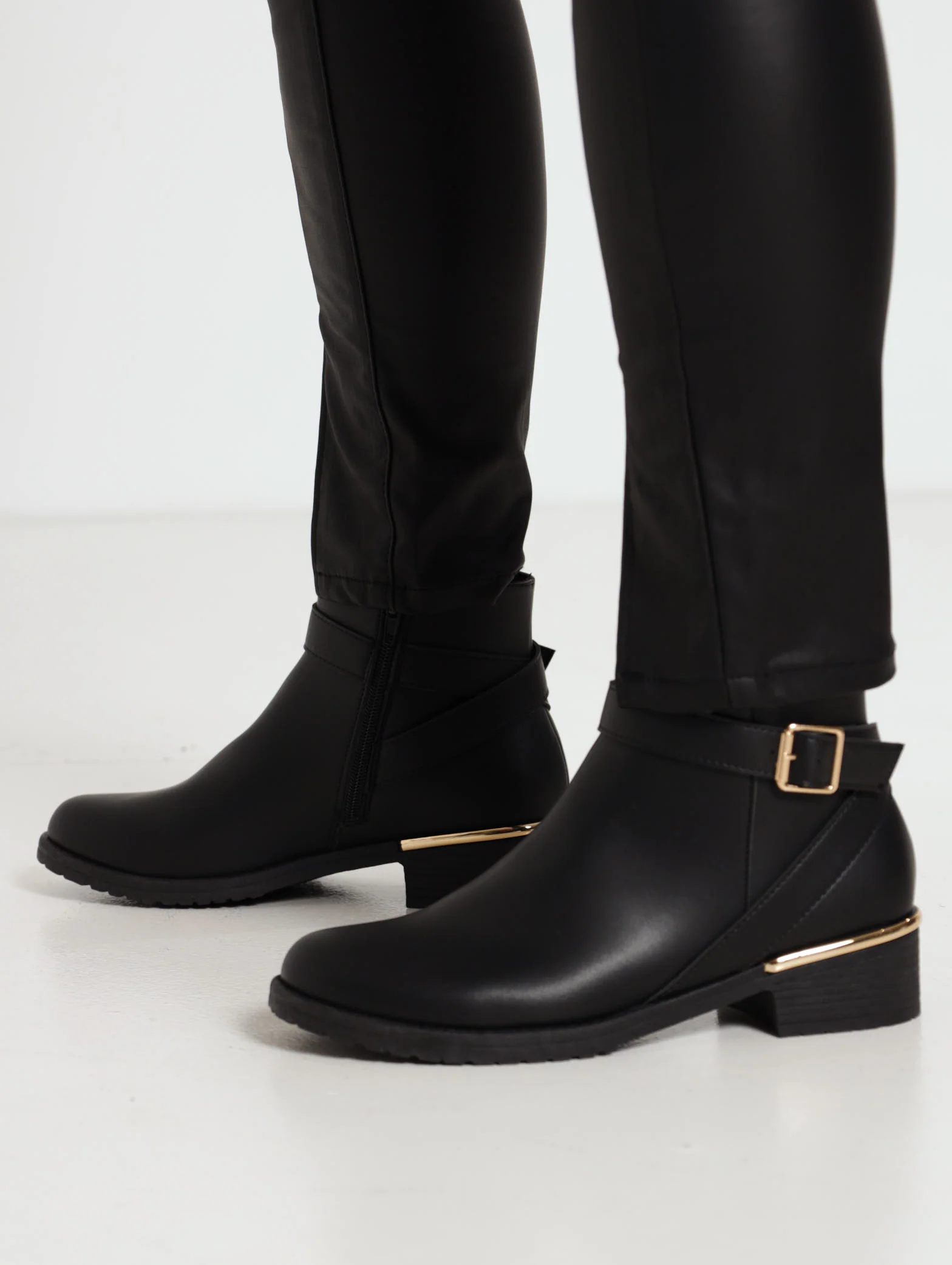Ankle Boot With Buckle On Low Block Heel