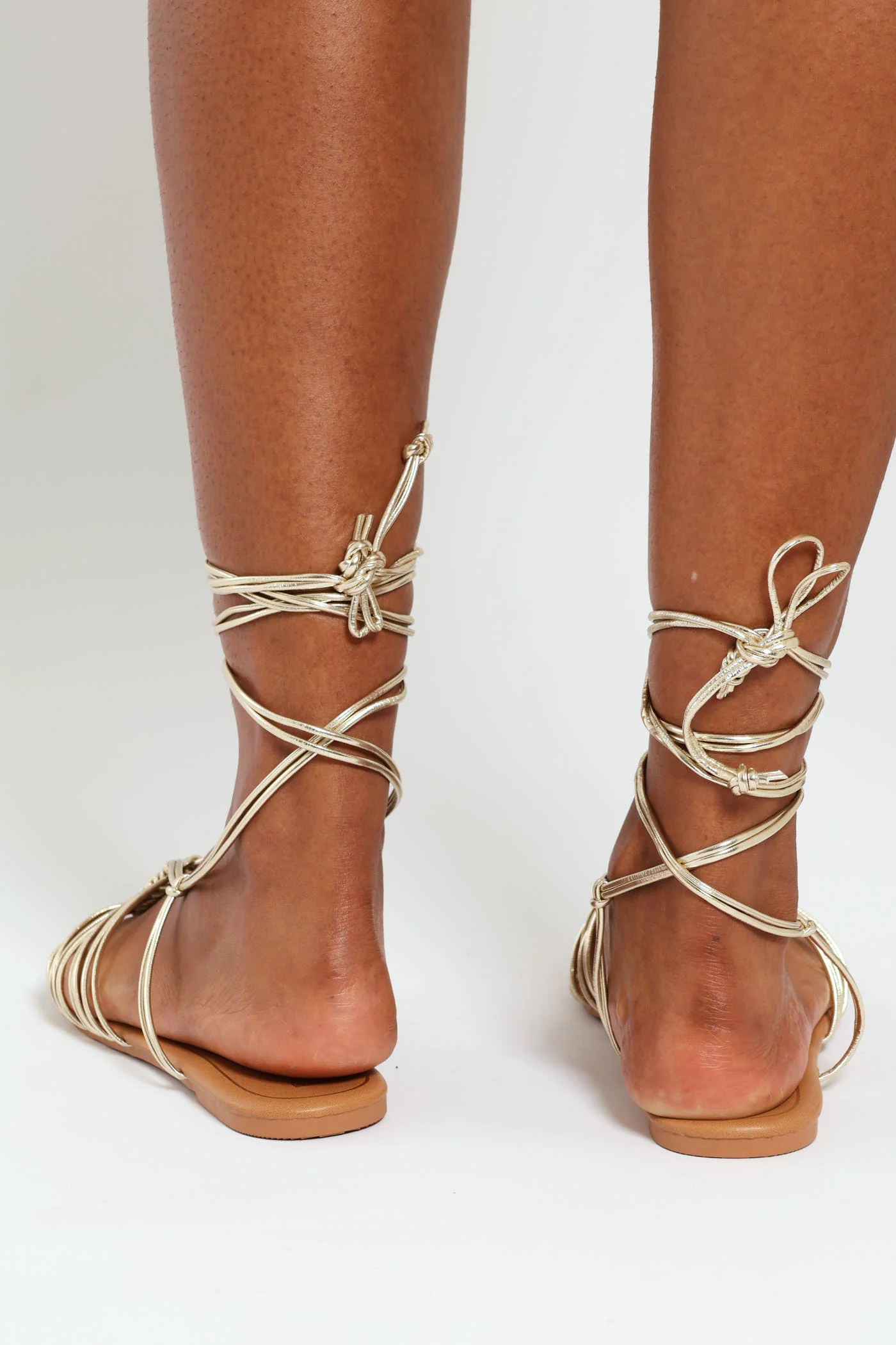 Ankle Tie Flat Knot Weave Caged Mule Sandal - Gold - Image 3