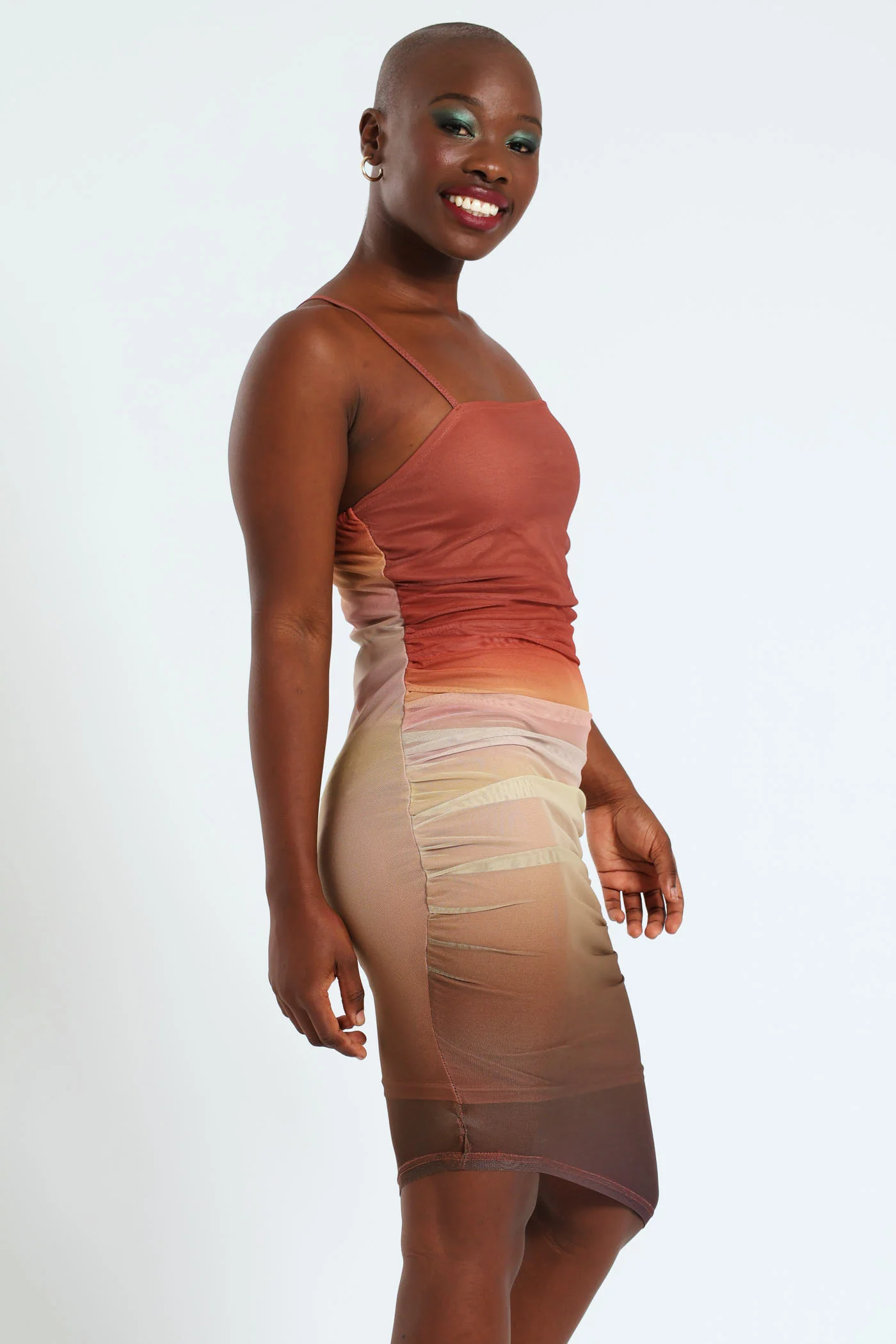 Asymmetrical Hem Ombre Mesh Dress - Multi - Image 4