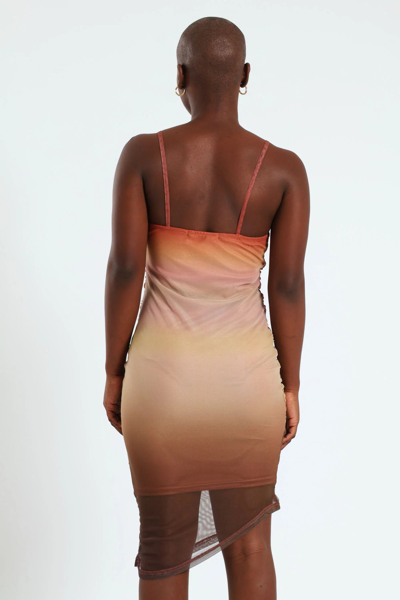 Asymmetrical Hem Ombre Mesh Dress - Multi - Image 5