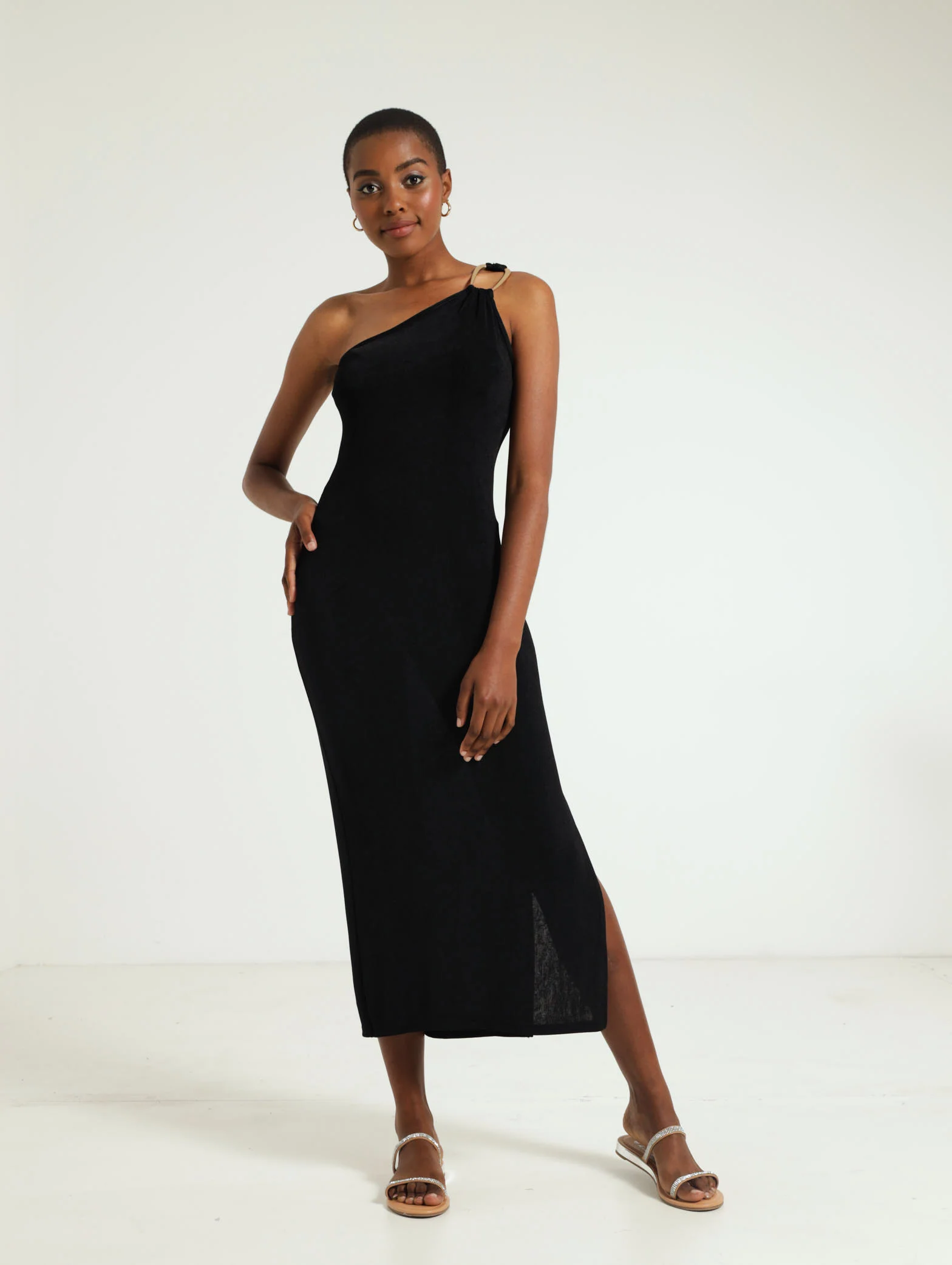 Asymmetrical Trim Detail Rib Bodycon Dress