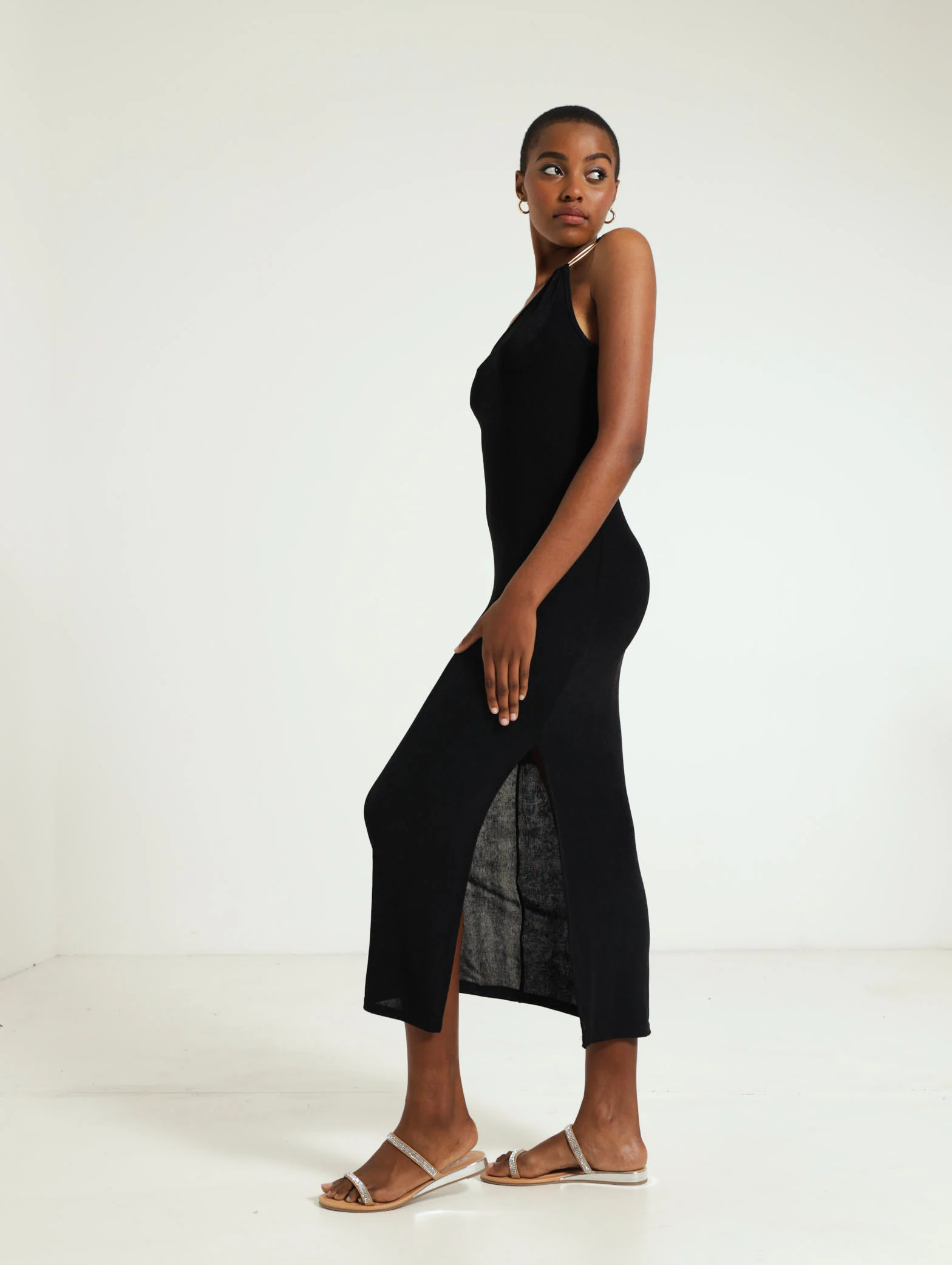 Asymmetrical Trim Detail Rib Bodycon Dress - Image 3
