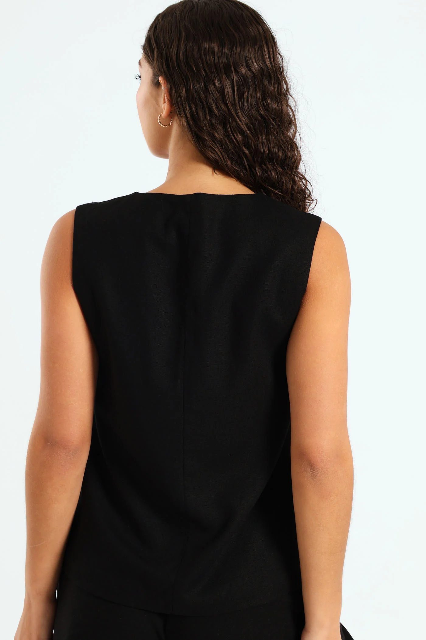 Asymmetric Linen Gilet Jacket - Black - Image 3