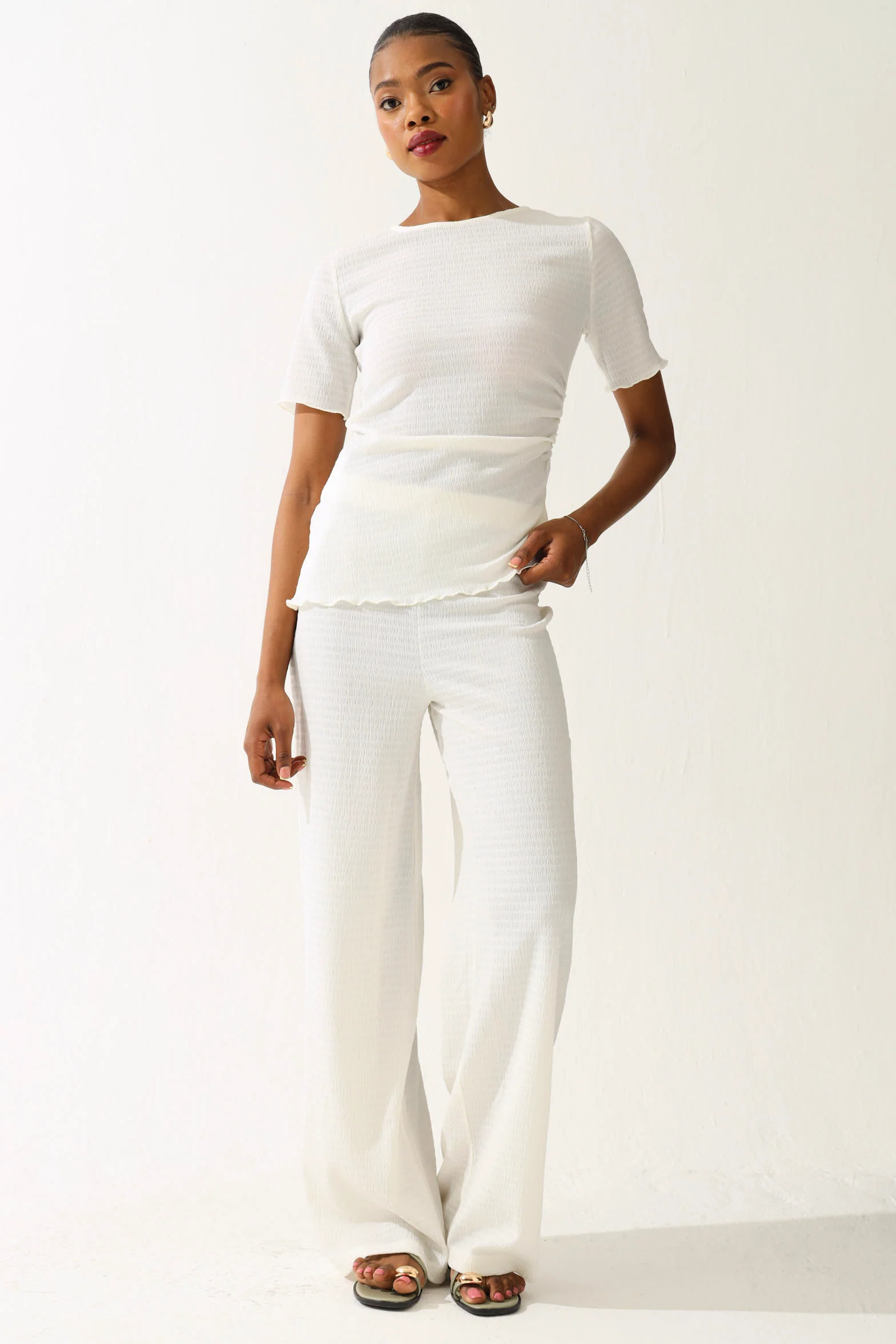 Asymmetrical Crinkle Knit Top - Cream